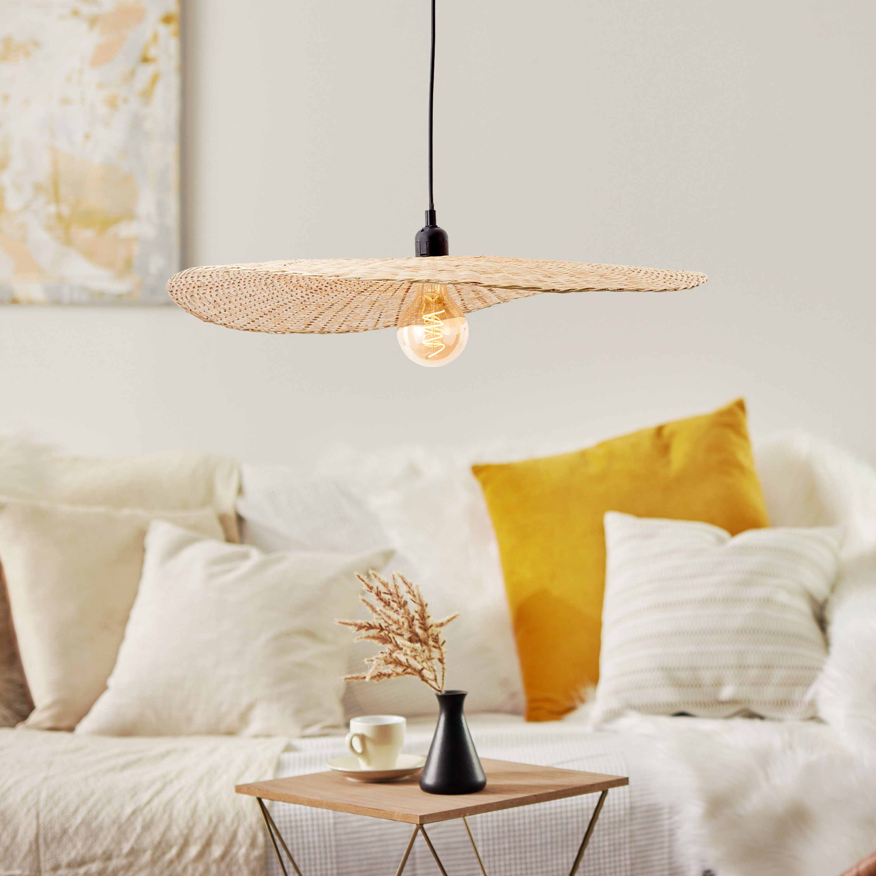 Brilliant Leuchten Hanglamp Jefter 120 cm hoogte, dimbaar, ø 60 cm, e27, bamboe, zwart/natuur (1 stuk)