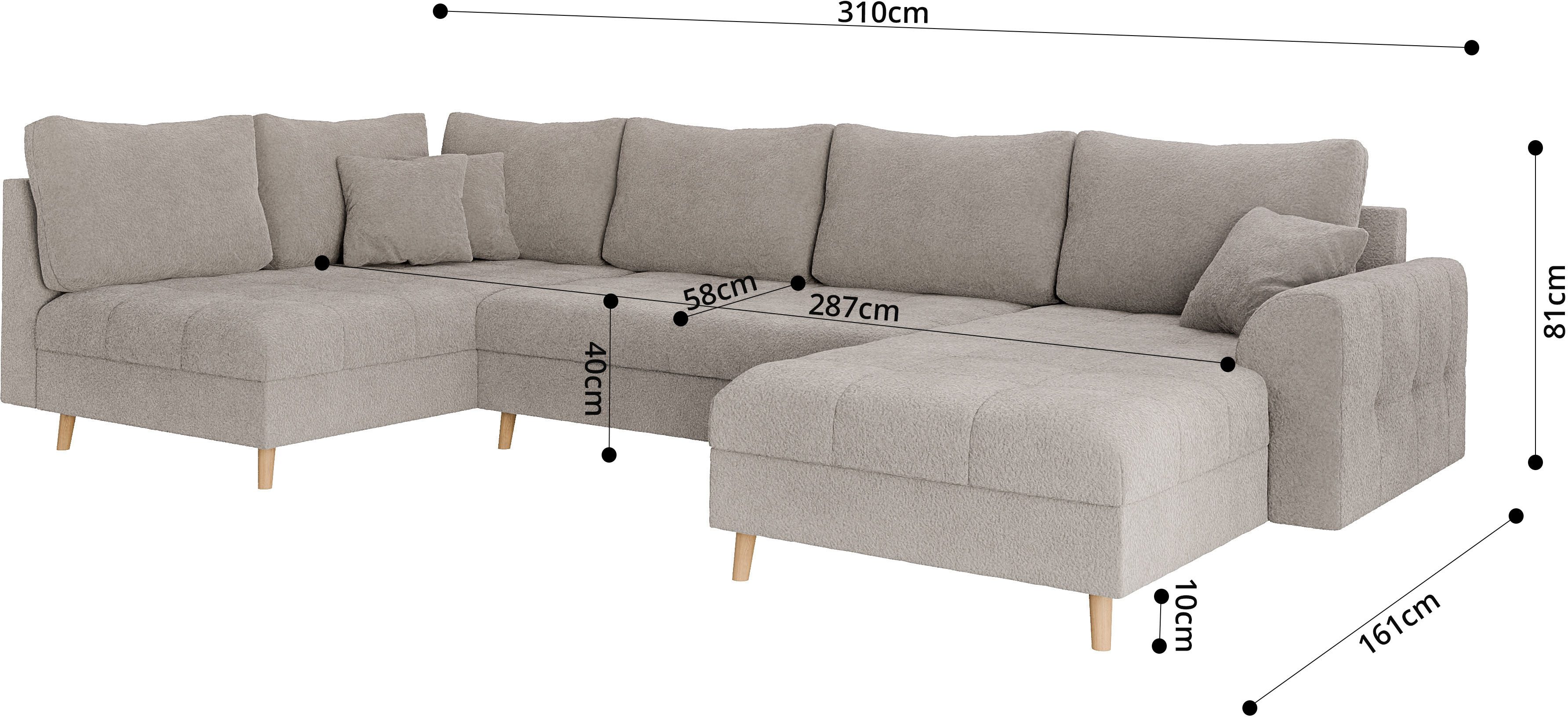 Home affaire Zithoek CHARRE U-vorm met ottomane, afmetingen B/D/H: 310/161/81 cm fijne stiksels, losse rug- en sierkussens, ook in cord en bouclé