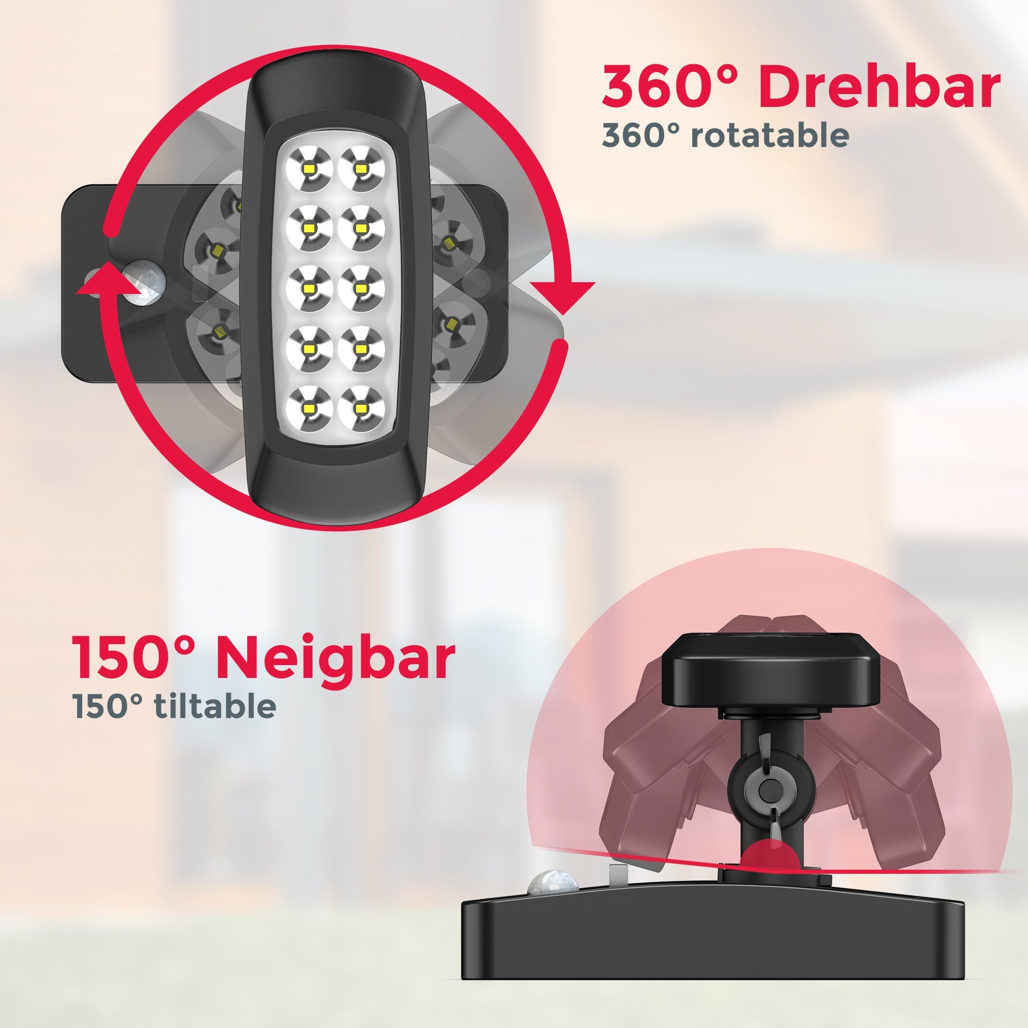 B.K.Licht Ledwandlamp voor buiten Zonnebuitenlamp met PIR bewegingssensor, IP44, zwart