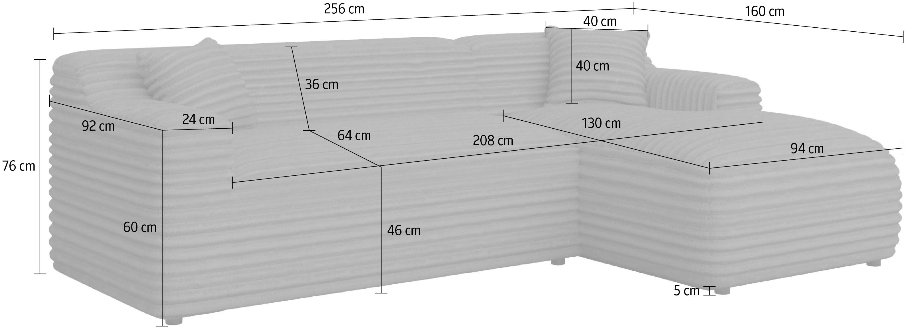 Home affaire Hoekbank LILLIANA Designsofa, L-Form mit Recamiere rechts/links bestellbar L-model