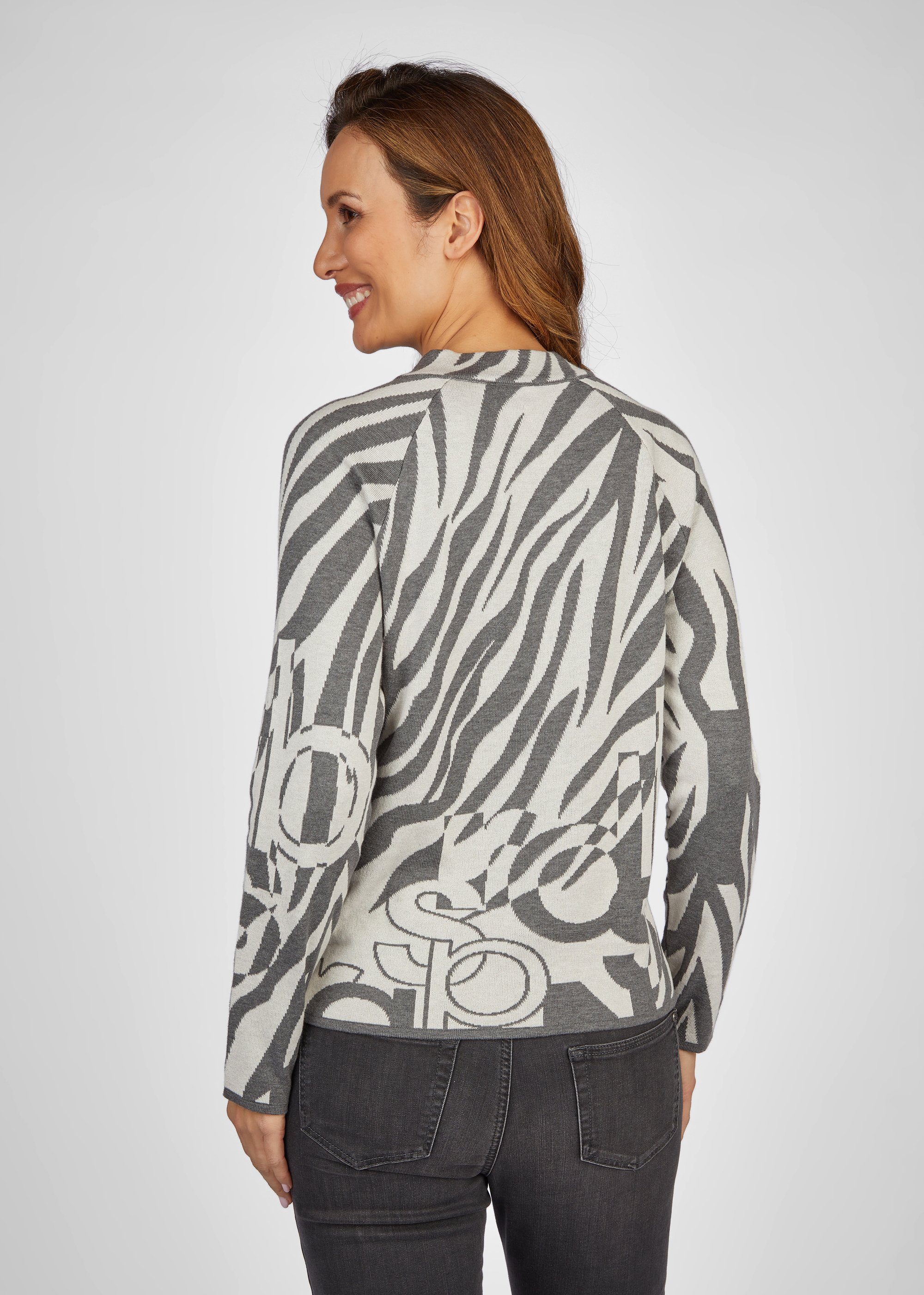Rabe Trui met staande kraag met abstract allover-ontwerp