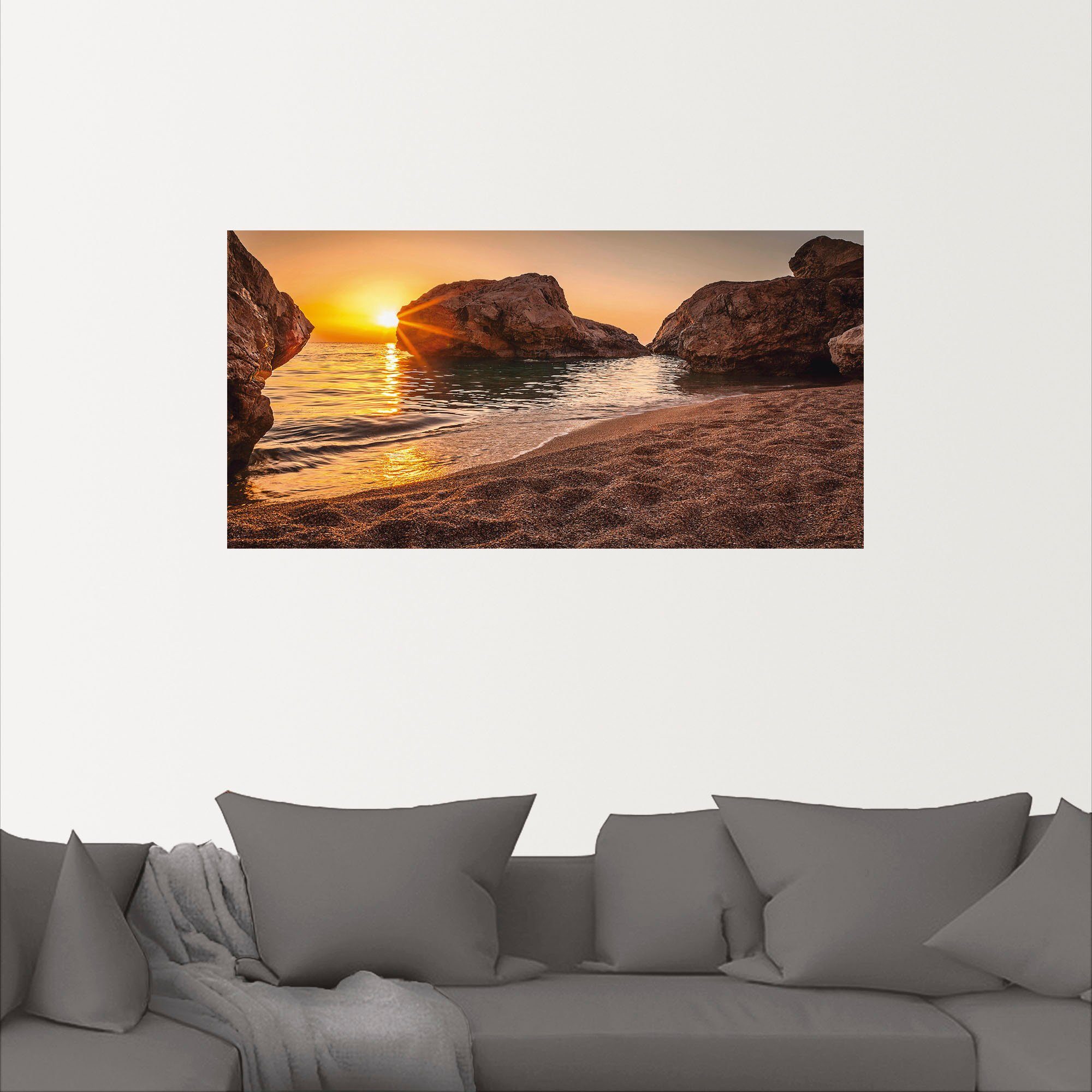 Artland Artprint Zonsondergang en strand als artprint van aluminium, artprint voor buiten, artprint op linnen, poster, muursticker