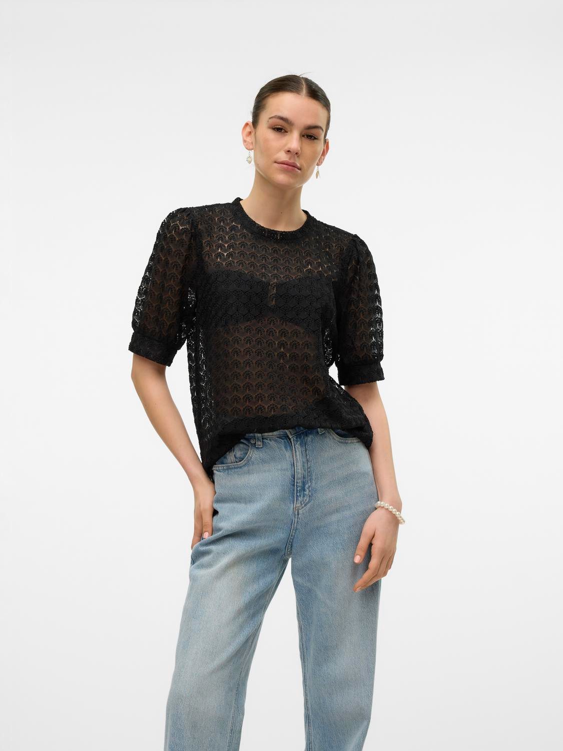 Vero Moda Shirt VMBECCA LACE SS O-NECK TOP JRS GA NOOS