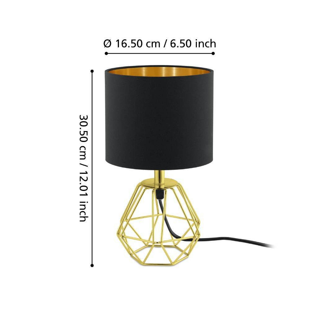 EGLO Tafellamp CARLTON 2 tafellamp, zwart-goud, excl. lichtbron E14, retro Vintage tafellamp, retro lamp, metaal, stof, goudkleur, zwart, E14 (1 stuk)
