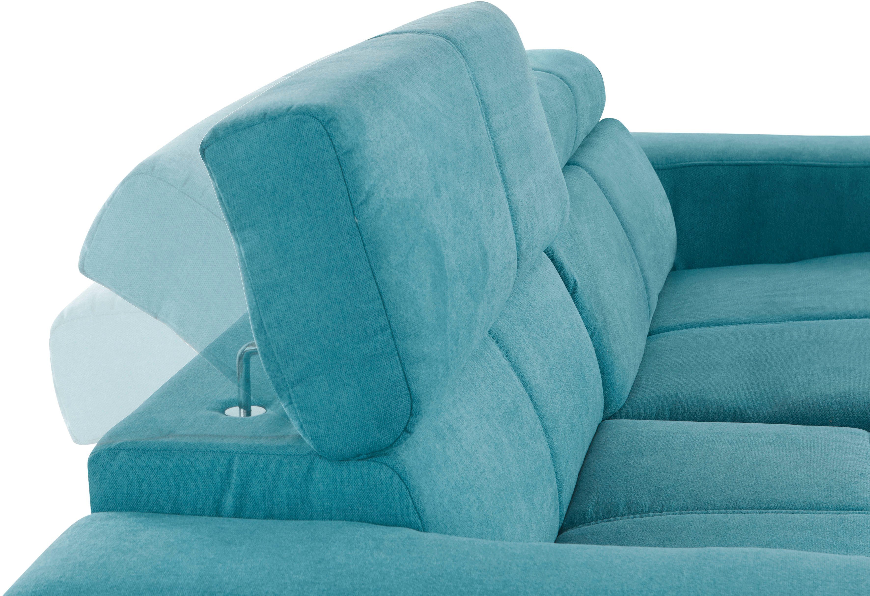 DOMO collection Hoekbank Brandon, incl. Hoofdsteunverstelling, B/D/H: 214/100/80 cm, L-Vorm