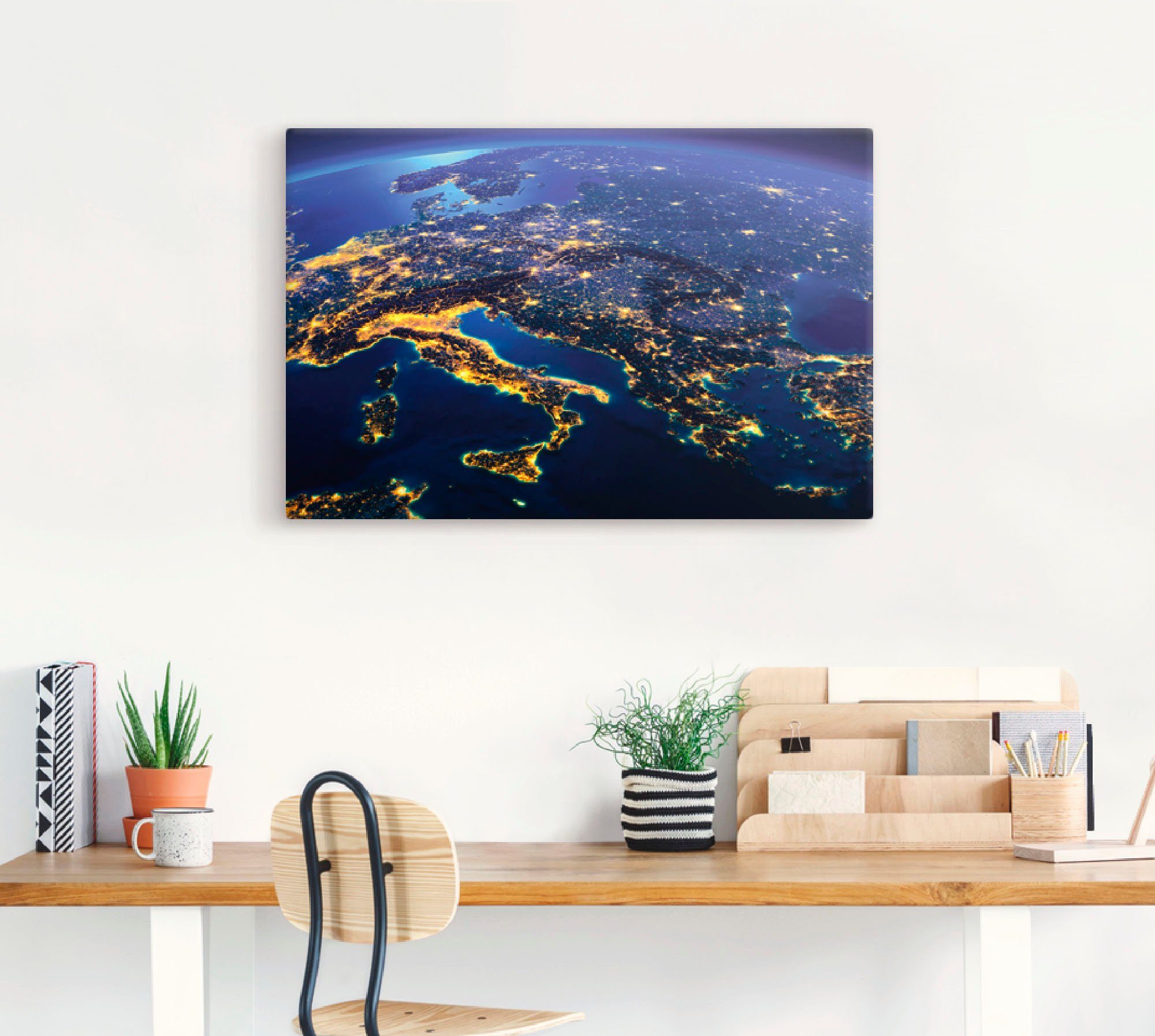 Artland Artprint Zuidelijk Europa vanuit de ruimte als artprint op linnen, poster in verschillende formaten maten