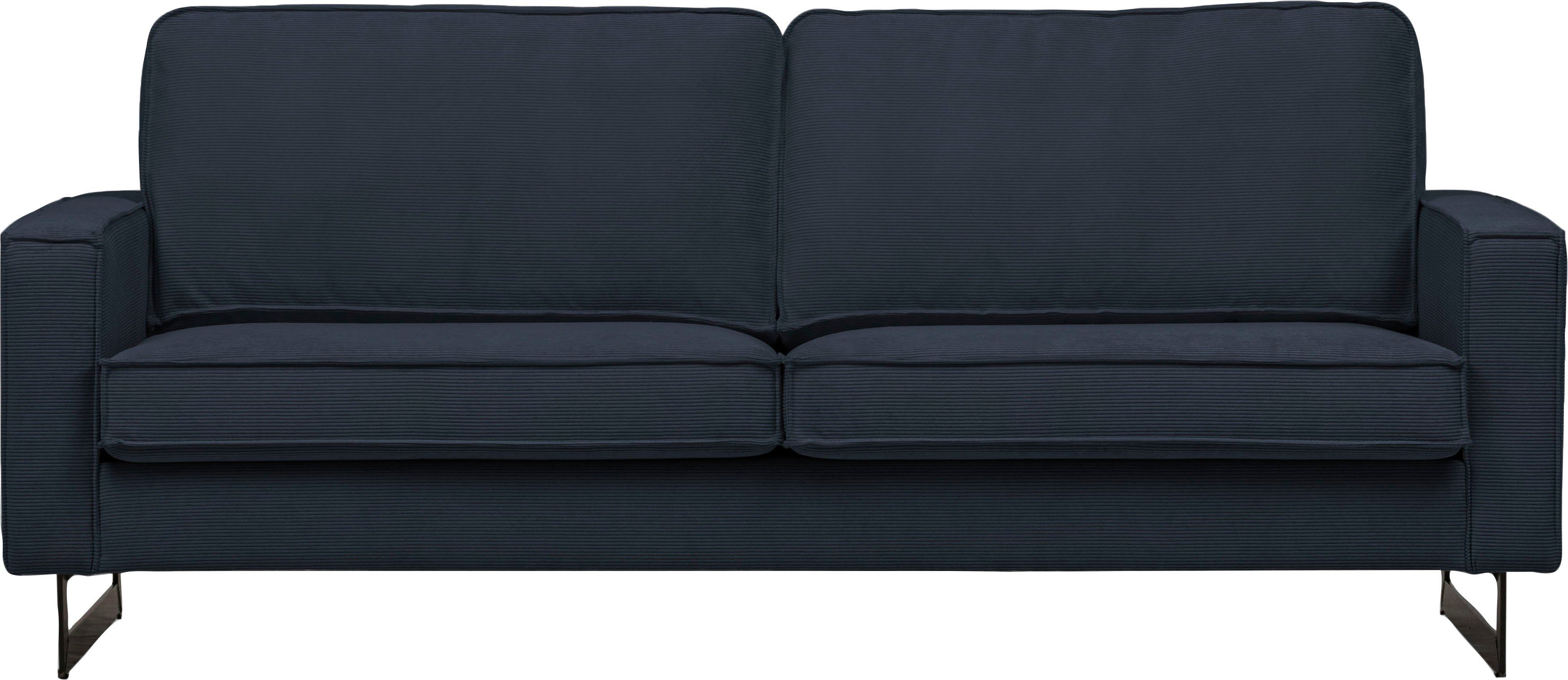 Places of Style 3-zitsbank Pinto, 206 cm, cord, chenille, leerlook met keder, zwarte metalen voeten, golfondersteuning