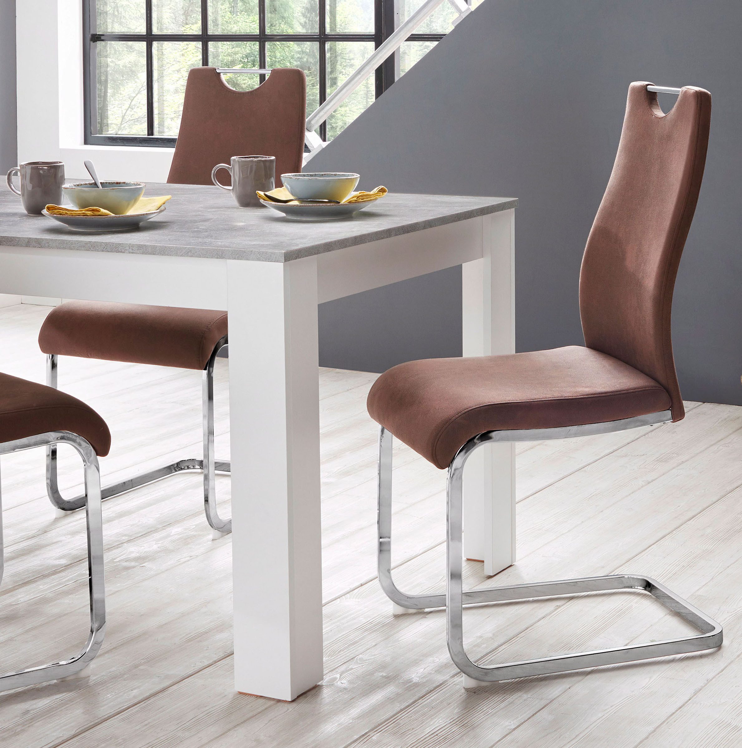 Home affaire Eetkamerstoel Milano (2 of 4 stuks), bekleding in microvezel of koord, sledestoel (set)