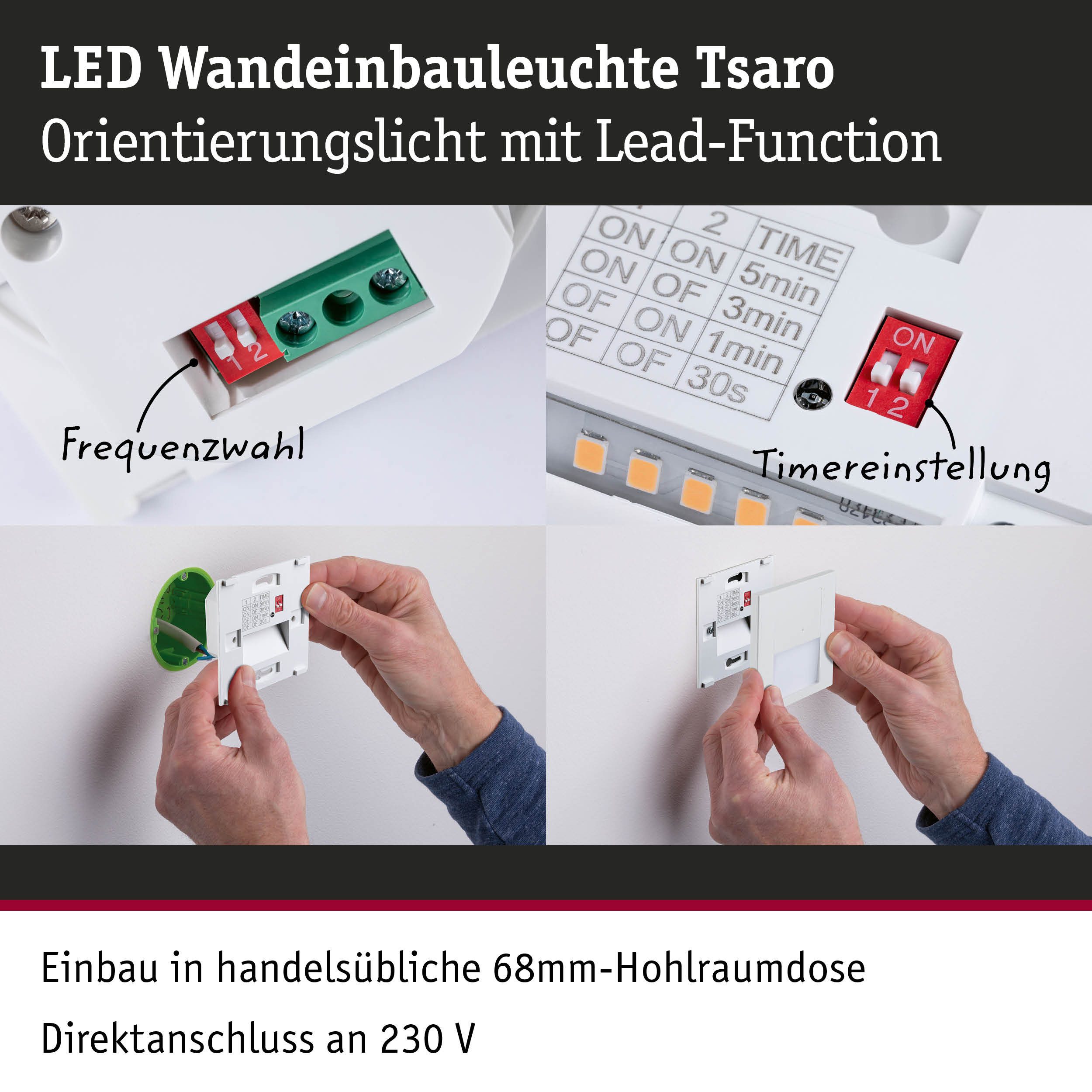 Paulmann Ledinbouwlamp LED wand inbouwlamp Tsaro vierkant 80x36mm (1 stuk)