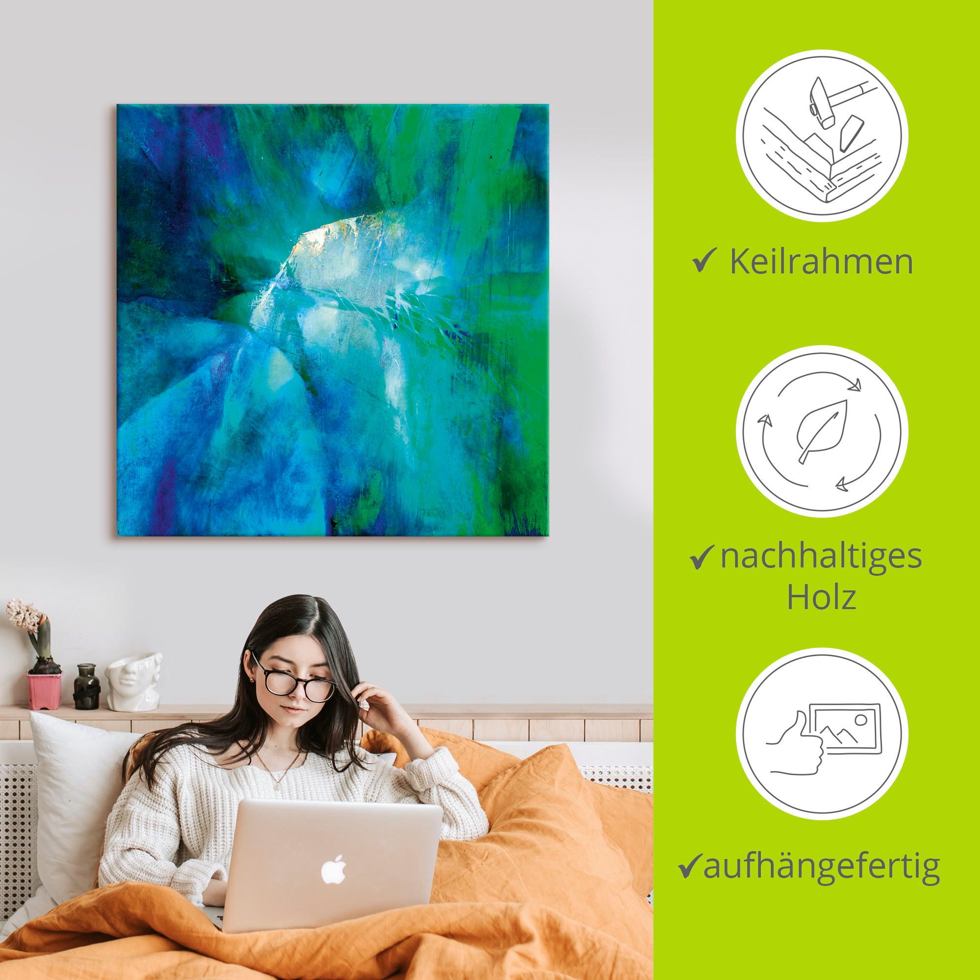 Artland Artprint Abstracte compositie in turquoise als artprint van aluminium, artprint voor buiten, artprint op linnen in verschillende maten