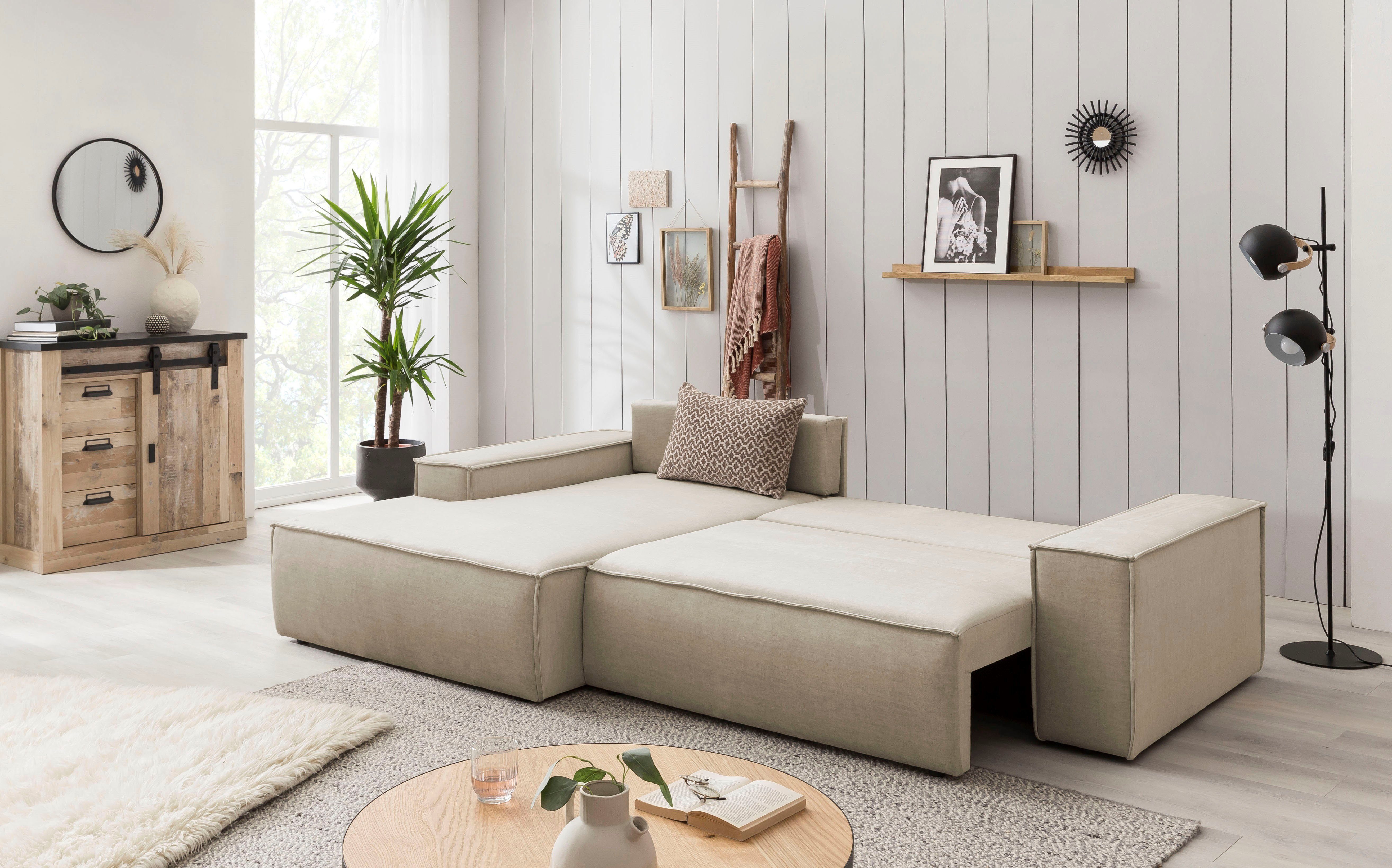 Home affaire Hoekbank SHERWOOD bedbank 267 cm, L-model, Slaapfunctie met bedlade (210x136 cm), cord, vintage, fluweel