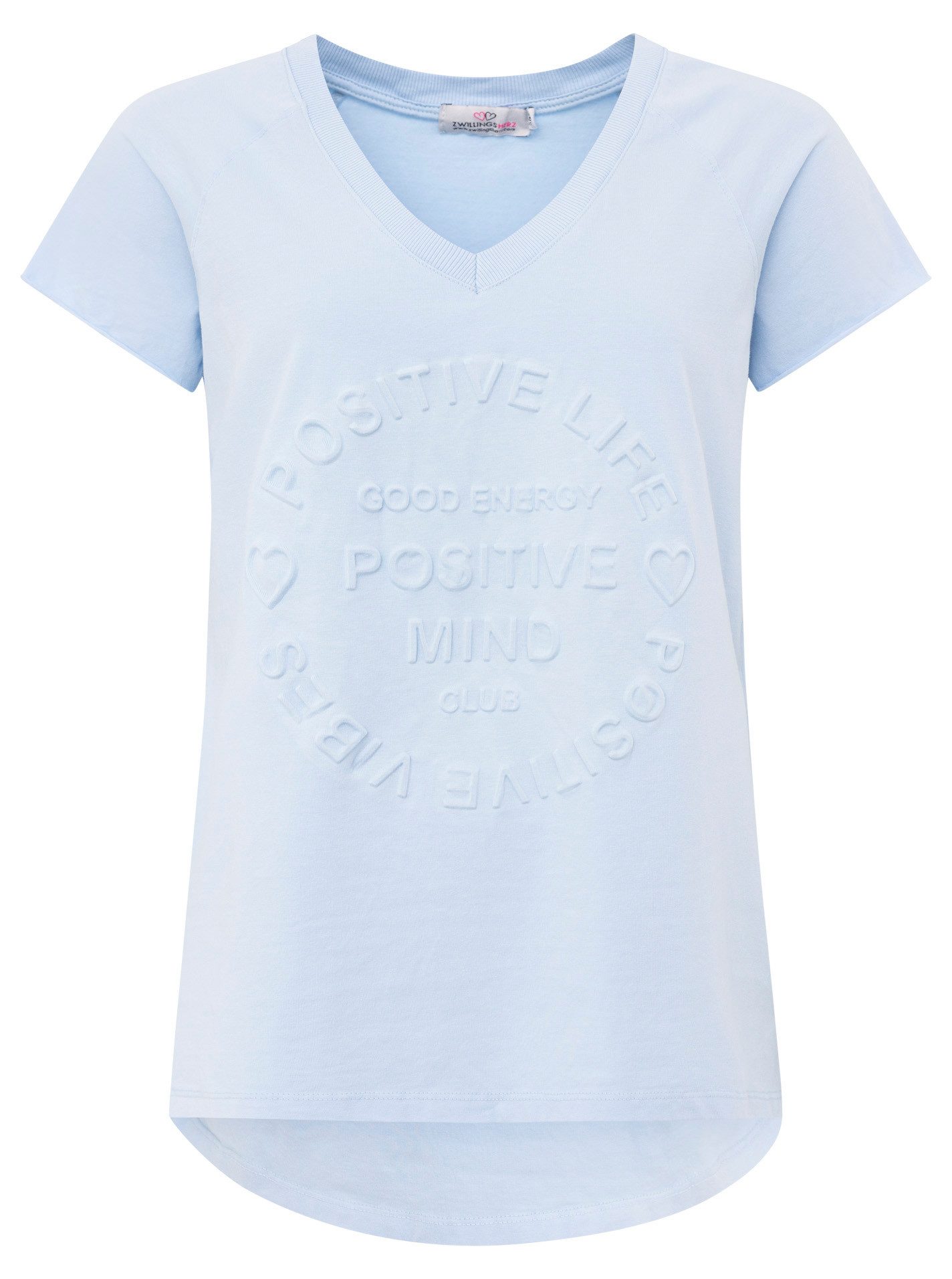 Zwillingsherz Shirt met korte mouwen Oversized shirt met stempeldruk "Positive Mind" met v-halslijn en stempeldruk, licht oversized gesneden