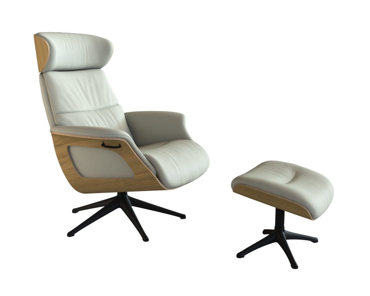 FLEXLUX Relaxfauteuil Clement relaxstoel, gestoffeerde stoel, ligstoel, TV-stoel, Rug- & hoofdsteunverstelling, draaibaar, armleuning eik, zwart voet