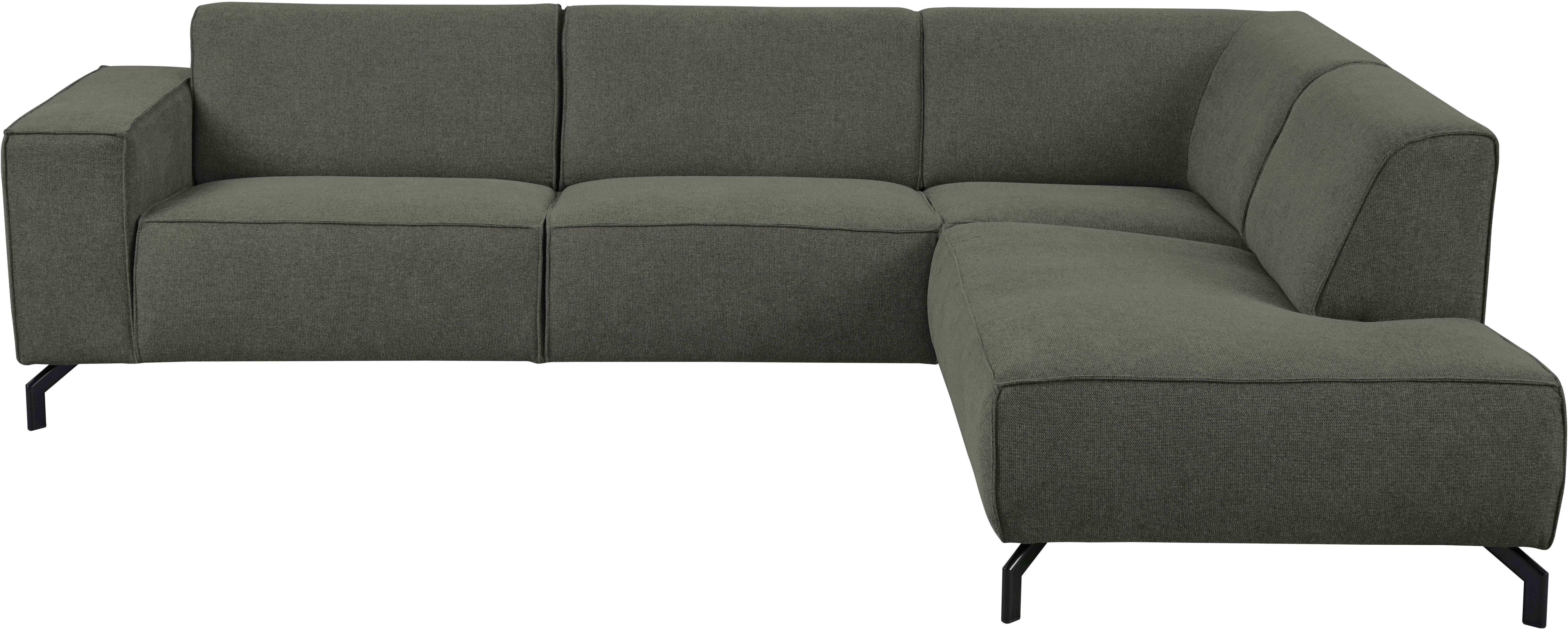 Places of Style Hoekbank Lorcan, breedte 275 cm, zacht zitgevoel met zwarte metalen poten, lederlook en zachte structuurstof
