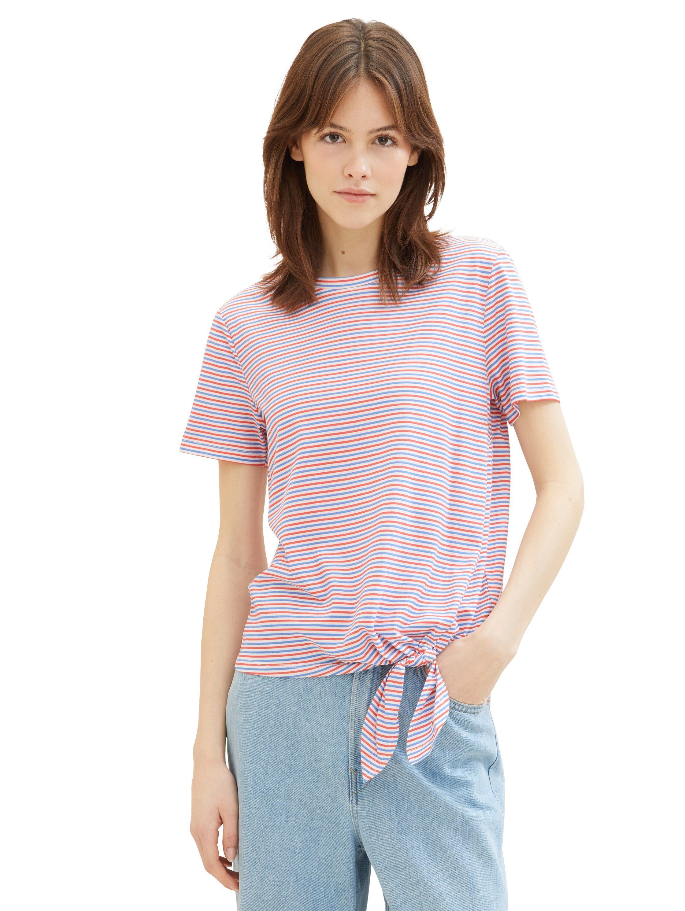 Tom Tailor Denim T-shirt met minimalprint en zij-knoop