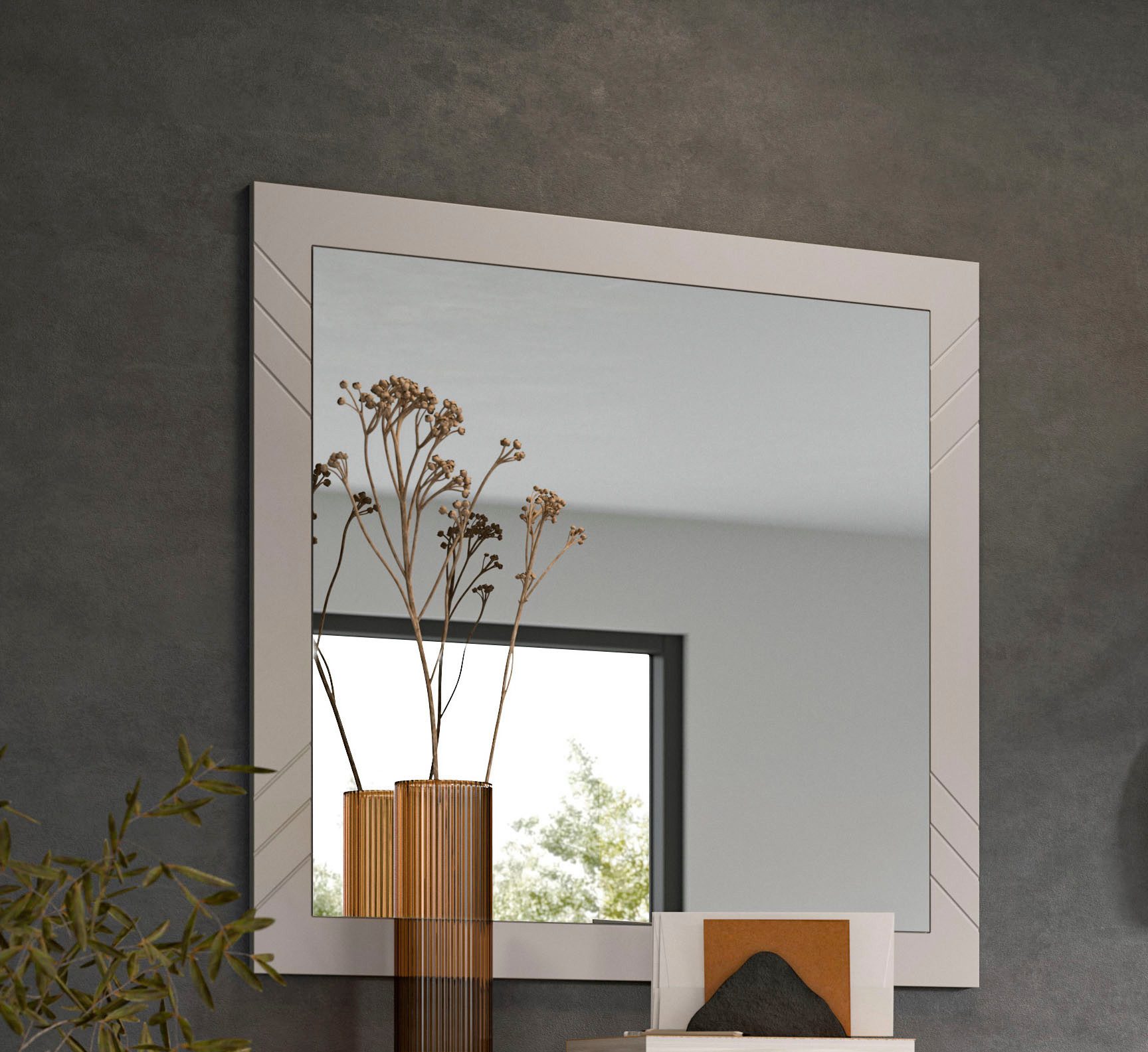 INOSIGN Wandspiegel Mento, vierkant 80 x 80 cm, doorlopende lijst met ornamentfrezing grote spiegeloppervlakte, garderobespiegel, gangspiegel, halspiegel