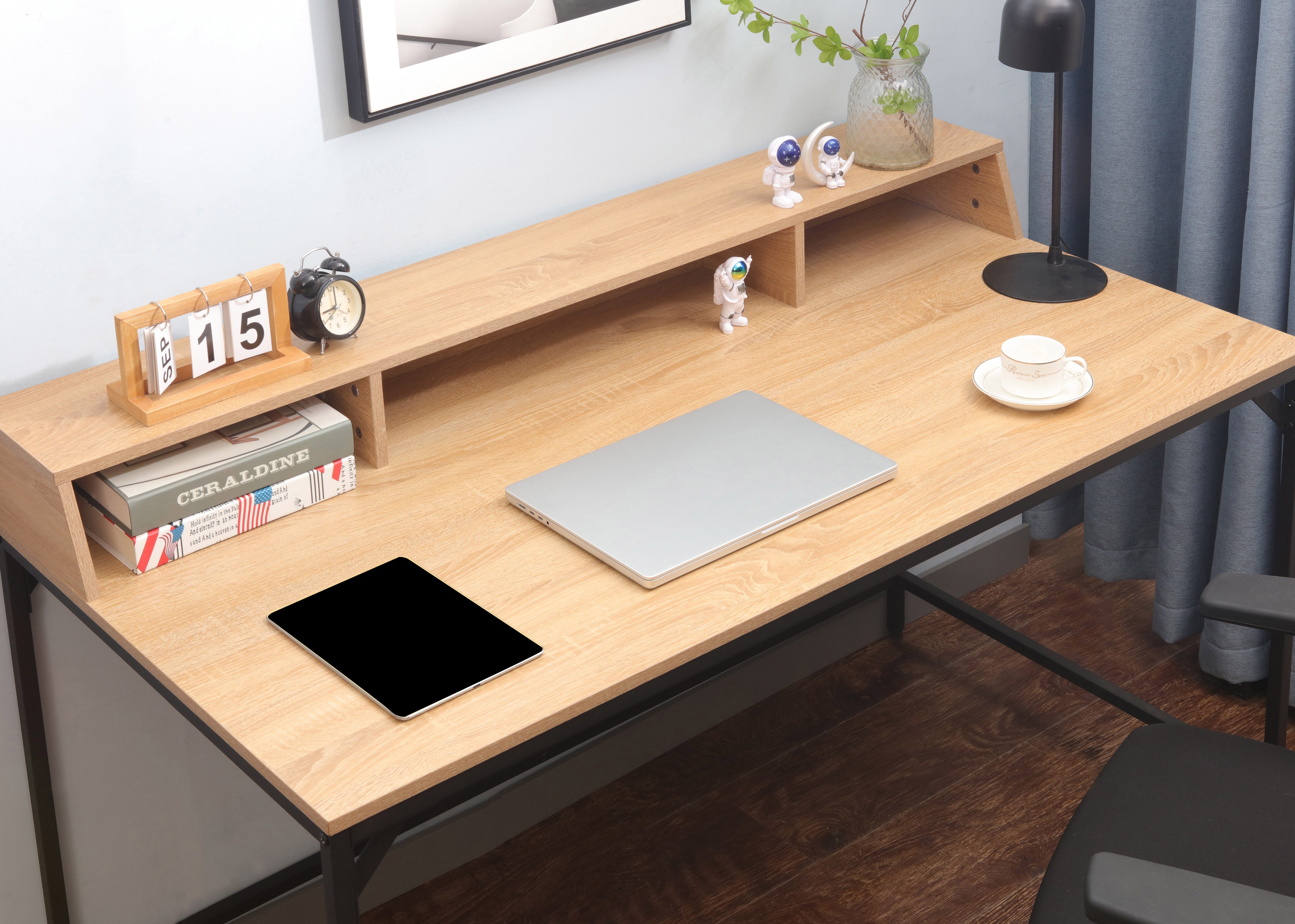 INOSIGN Bureau Endre met monitorsteun, 3 vakken & kabeldoorvoer, metalen frame