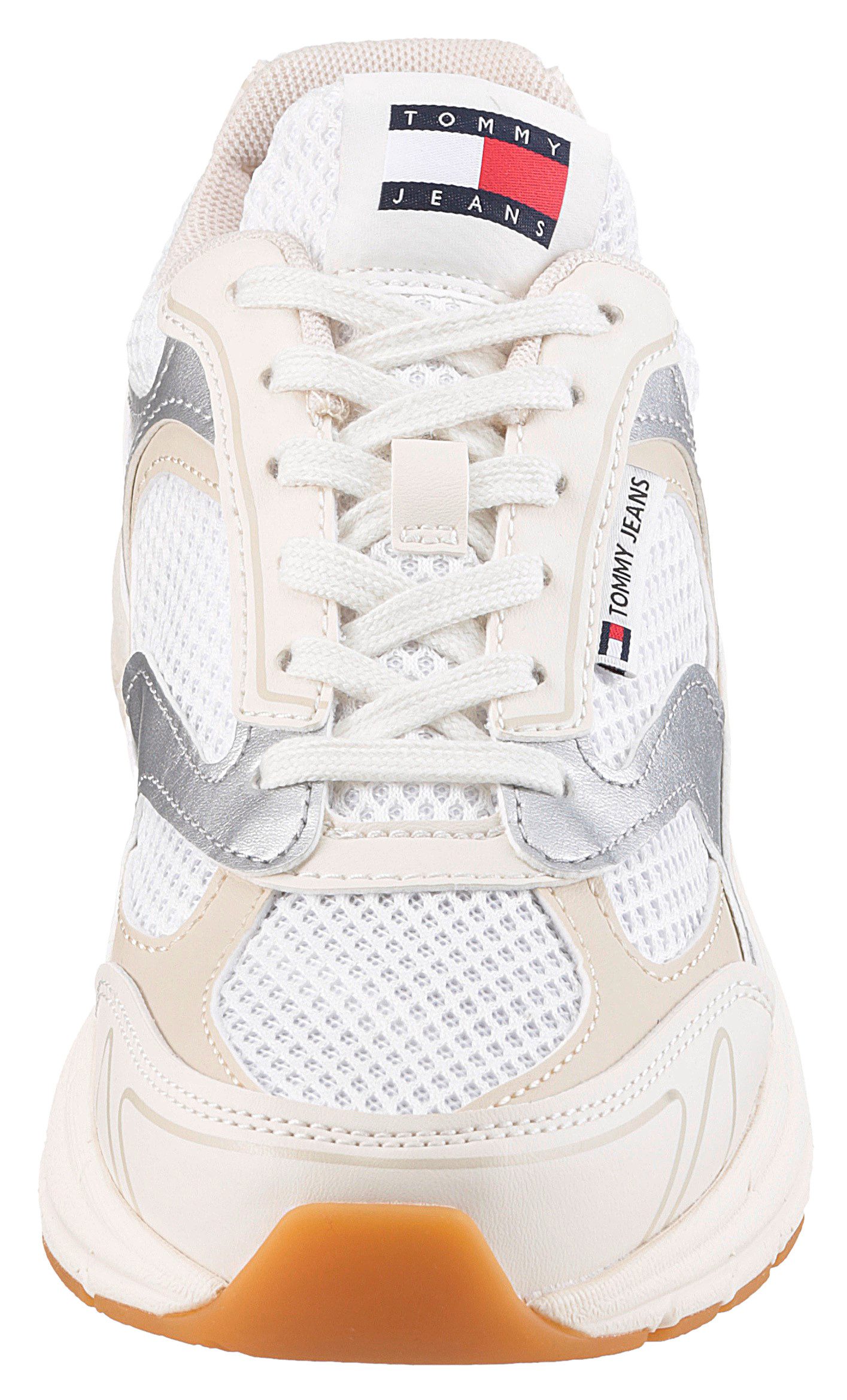 TOMMY JEANS Sneakers met sleehak THE CONEY METALLIC vrijetijdsschoen, veterschoen, lage schoen, ugly sneaker, logo-patch