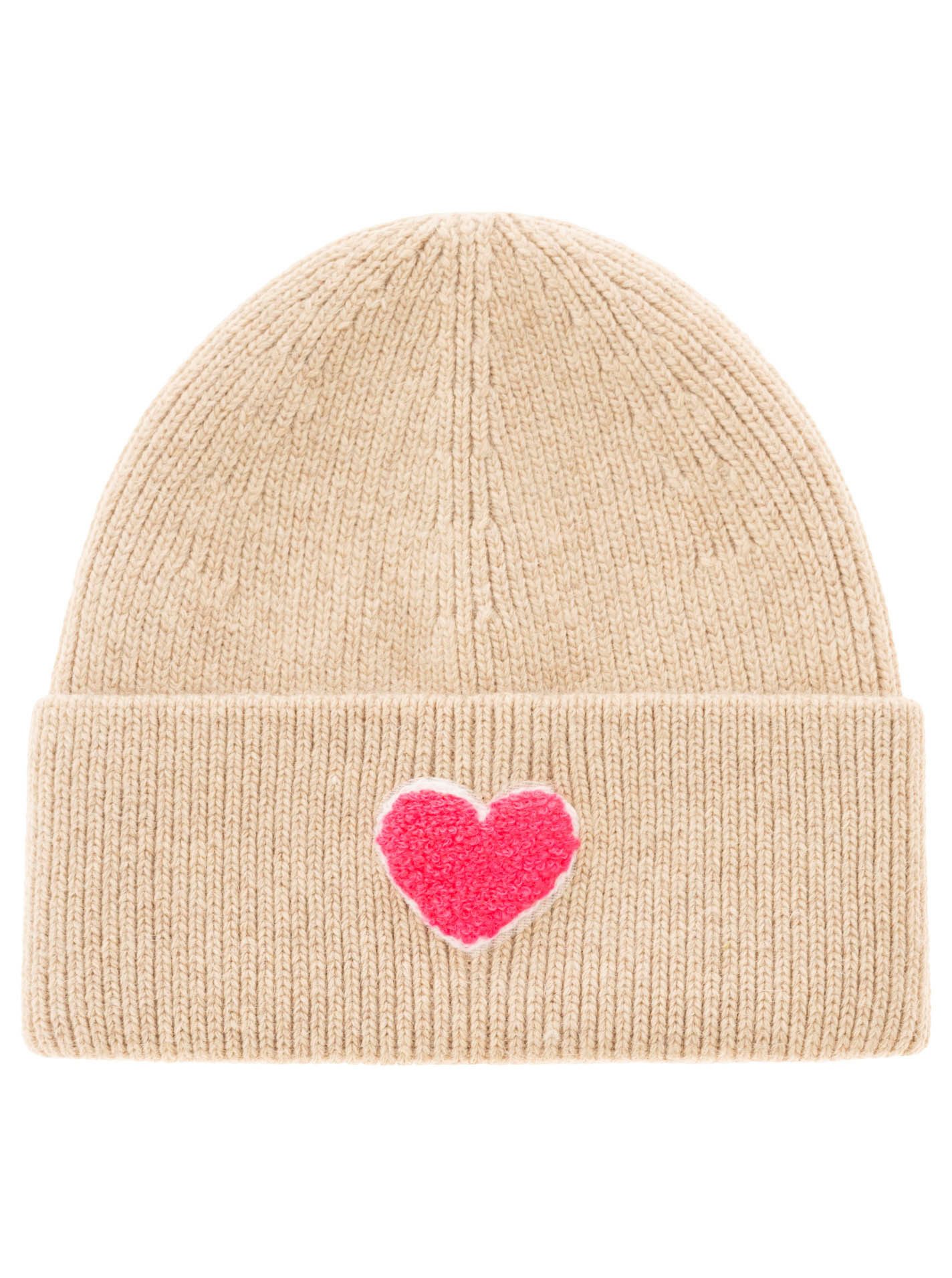 Zwillingsherz Beanie Heart Patch Grof breisel, hartmotief, wolgehalte, brede omslag, verwarmend,
