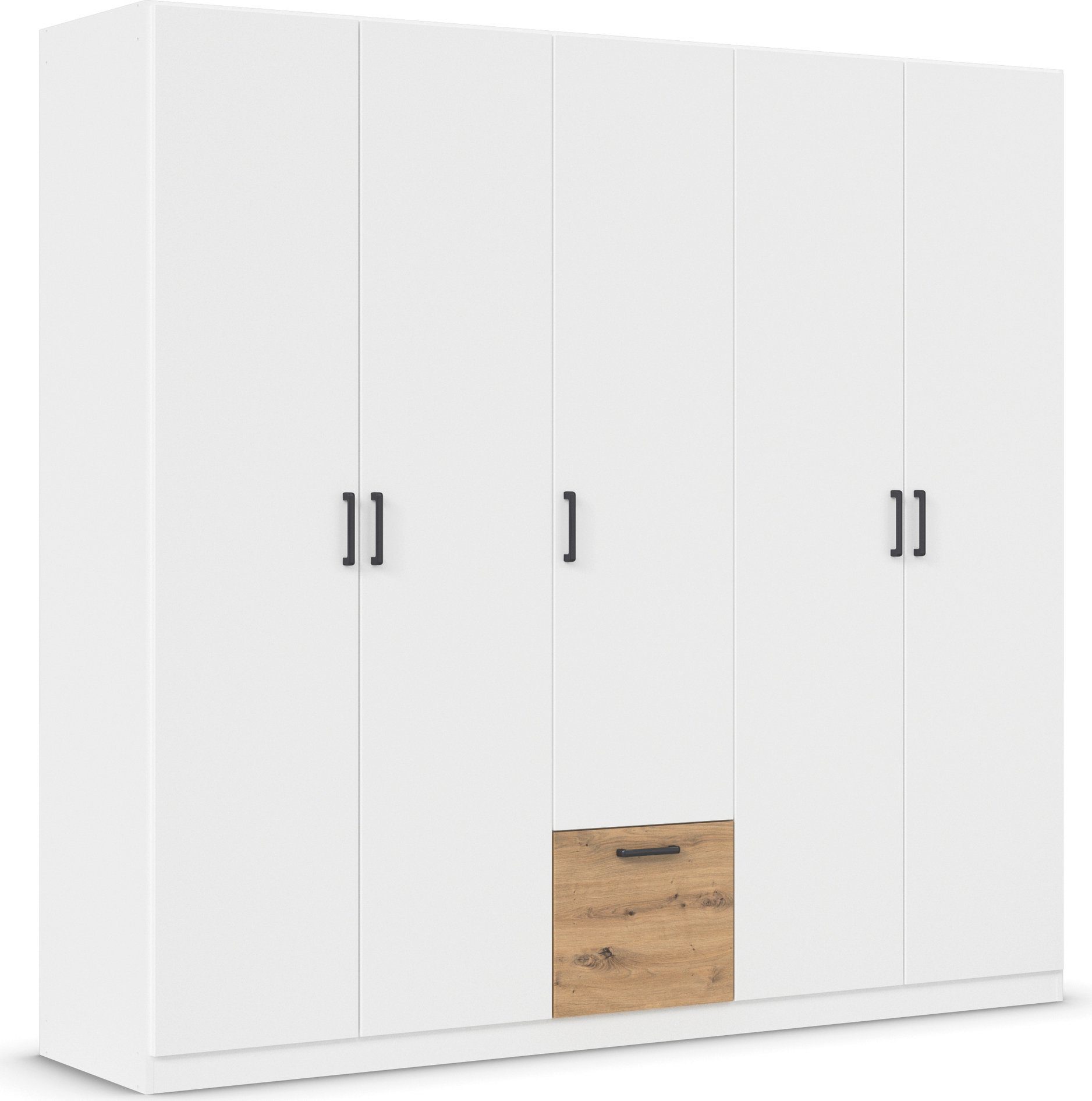 rauch Draaideurkast Kledingkast kast garderobe waskast BARI met lades in het midden, moderne greep in grijs metallic made in germany