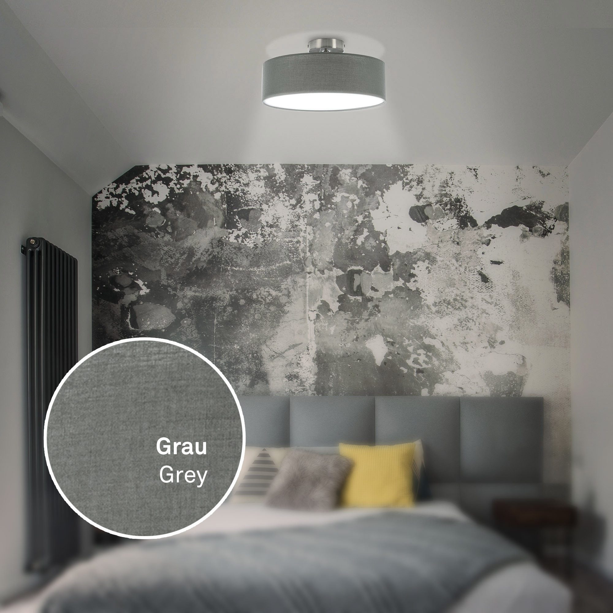 Briloner Leuchten Led-plafondlamp LED stoffen plafondlamp, grijs-satijn