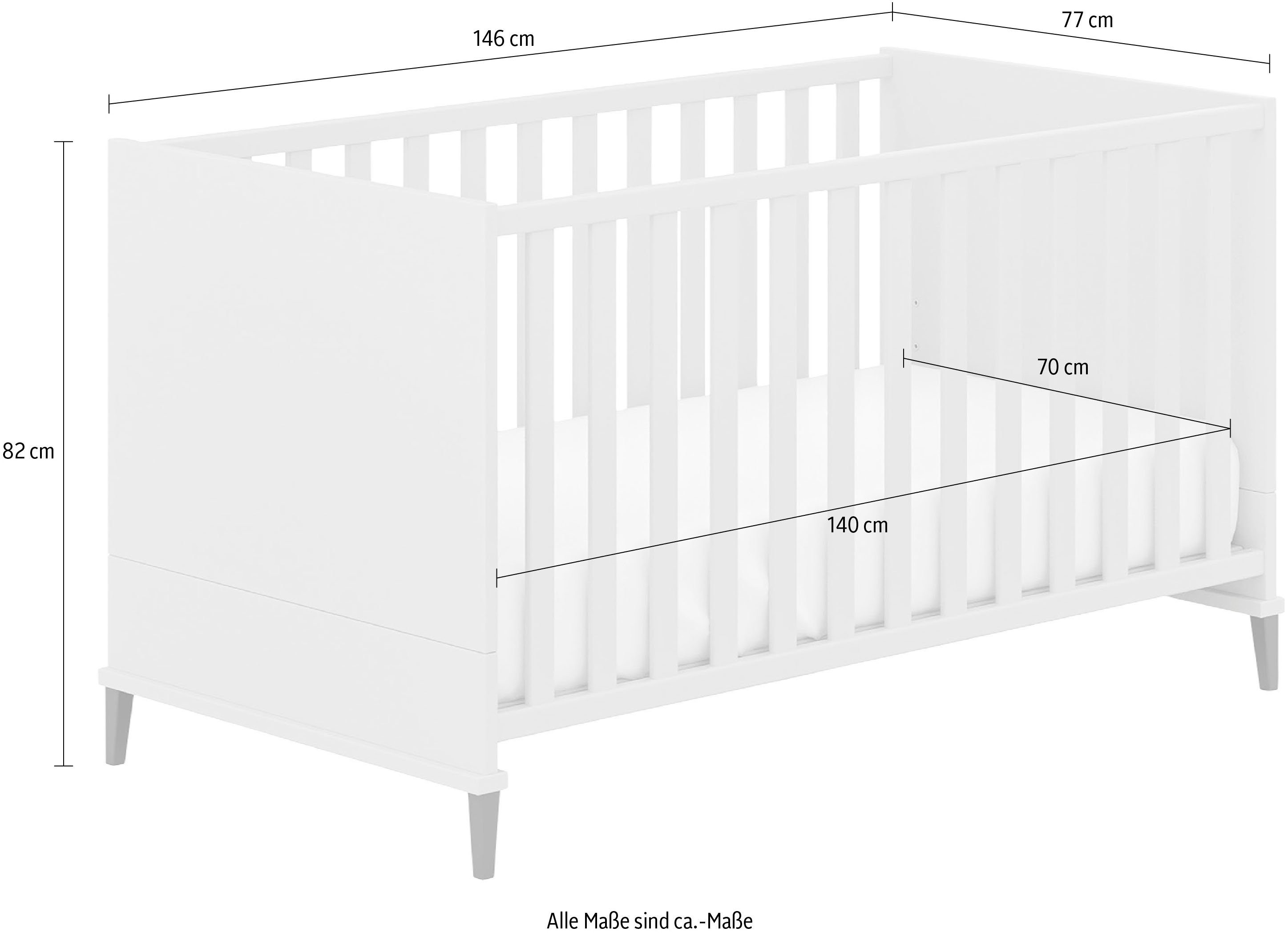 PAIDI Kinderwelten Ledikantje ARI, by PAIDI 4-voudig in hoogte verstelbaar, om te bouwen tot kinderbed/ kinderbank