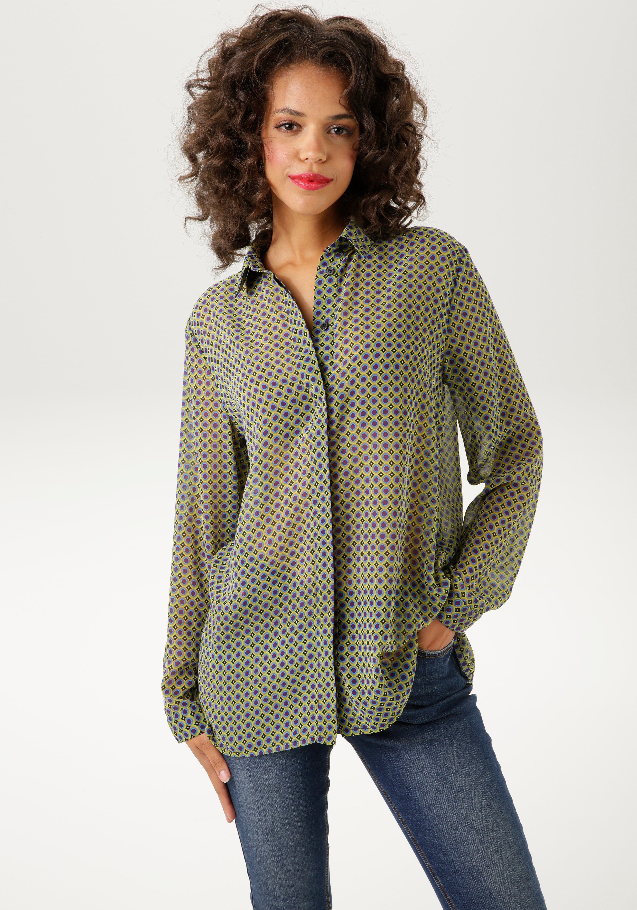 Aniston CASUAL Overhemdblouse met kleurharmonieuze retro-print