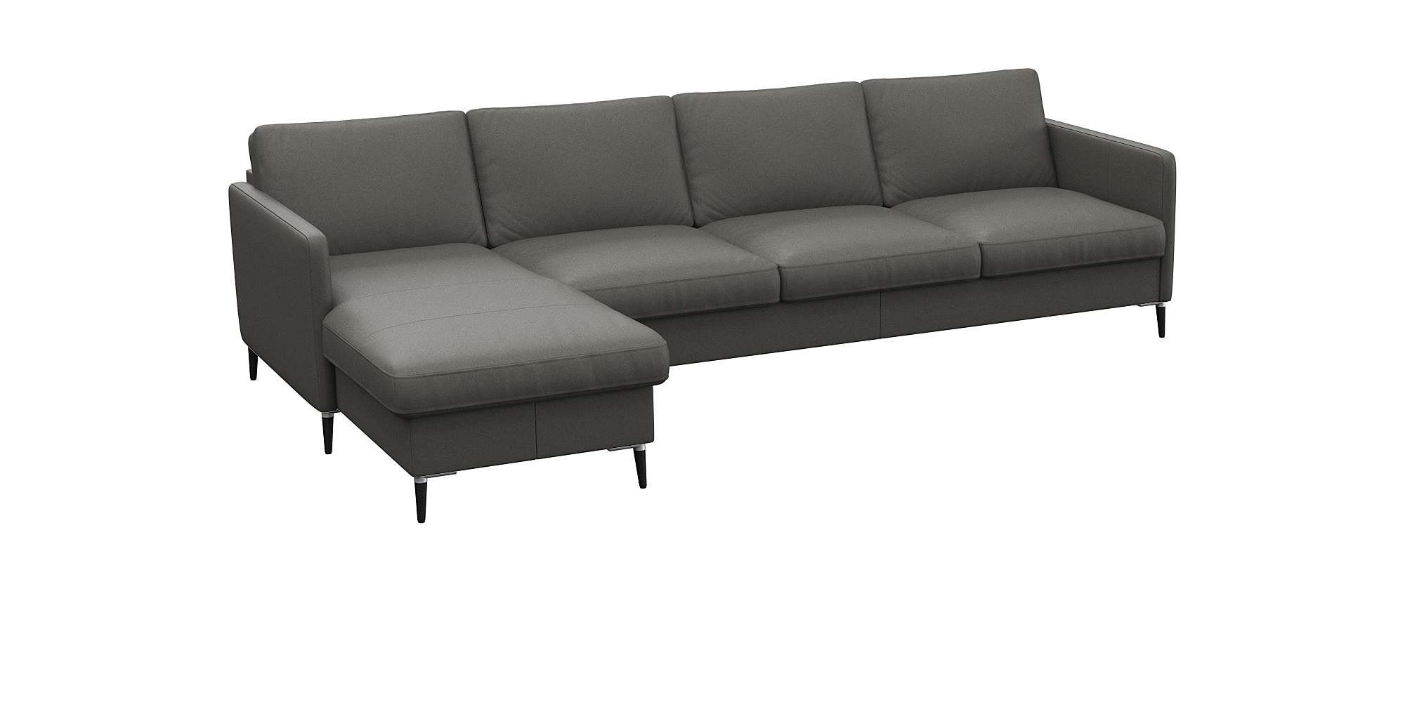 FLEXLUX Hoekbank Fiore, L-vorm smalle armleuningen, koudschuim, poten aluminium + zwart