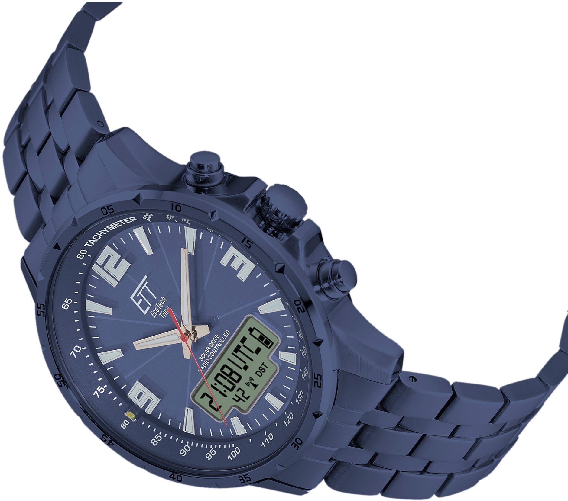 ETT Radiografische chronograaf Arctica Armbandhorloge, herenhorloge, stopwatchfunctie, datum, solar, roestvrij staal armband