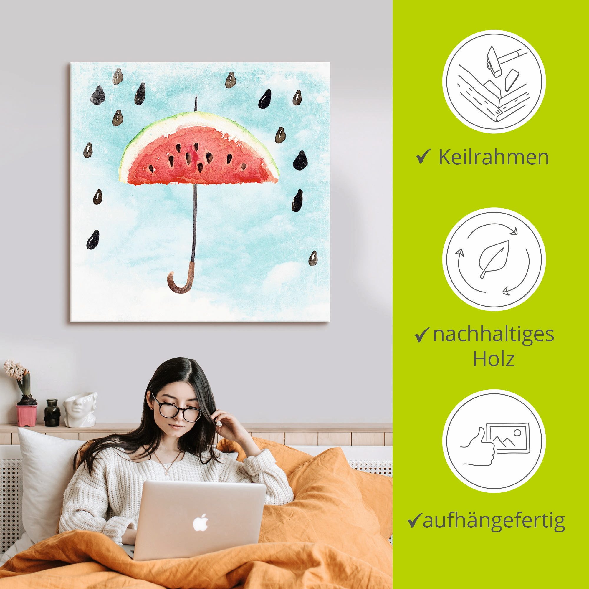 Artland Artprint op linnen Zomer meloenen regen gespannen op een spieraam