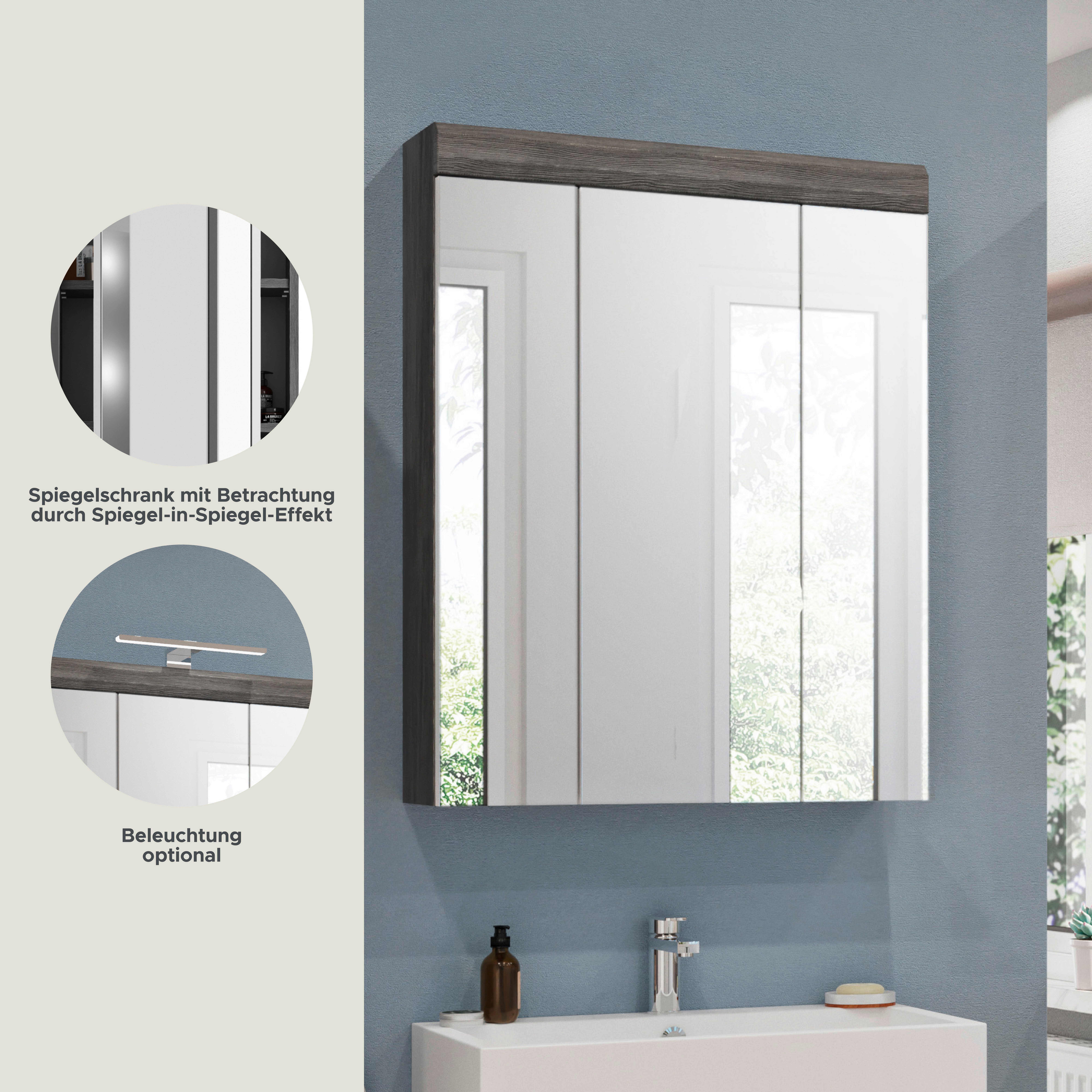 INOSIGN Badkamerspiegelkast Siena, breedte 60 cm, 3 spiegelt deuren, 9 vakken, 6 legplanken in verschillende kleuren verkrijgbaar, badkamermeubels, spiegel, badkamerkast, badkamer
