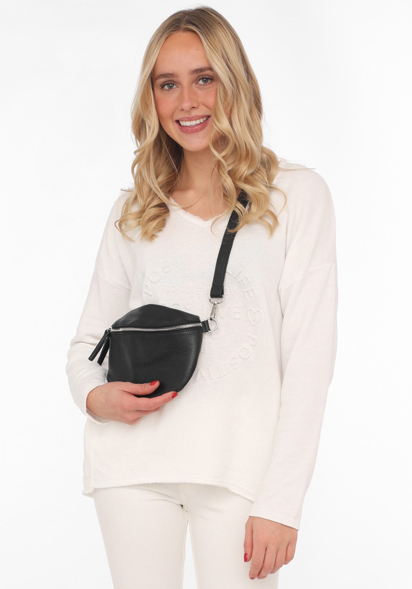 Zwillingsherz Schoudertas XXL Crossbody Bag Leder Grote schoudertas met rits