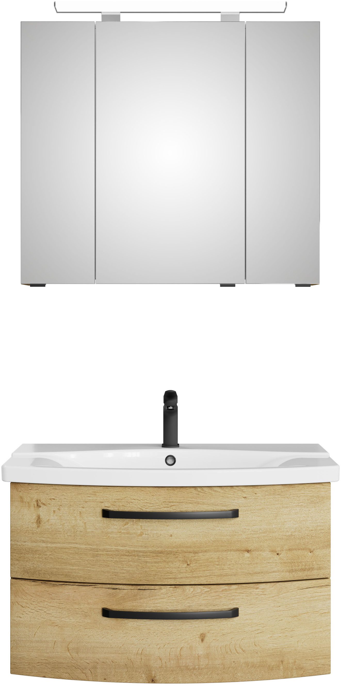 Saphir Badmeubelset Serie 4010 2-delig keramische wastafel met LED-spiegelkast Badkamer set 84 cm breed, incl. deurdemper, 3 deuren, 2 lades (set)