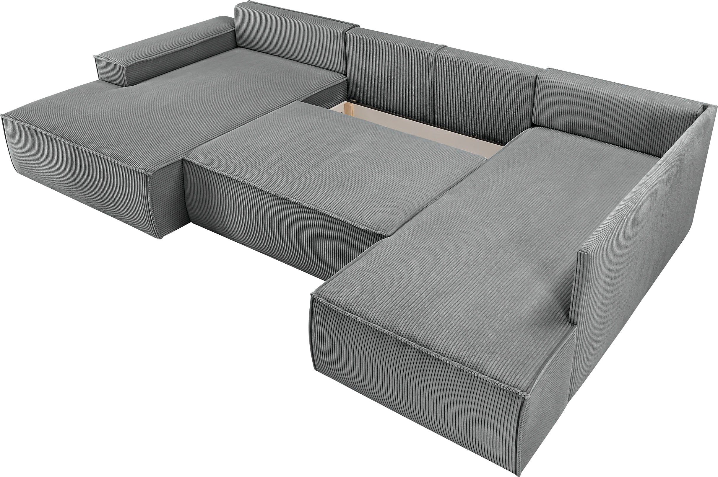 Home affaire Zithoek SHERWOOD 329 cm, U-vorm, slaapbank, Slaapfunctie met bedkist (194x139 cm), cord, vintage, fluweel