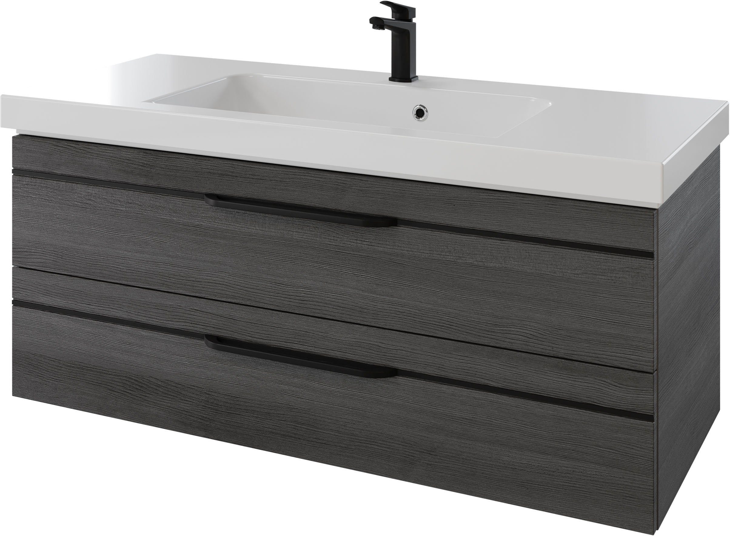 Saphir Wastafelonderkast Serie Balto mineraalmarmeren wastafel met onderkast, 123 cm breed Wastafelmeubel met 2 laden, badkamerkast in verschillende