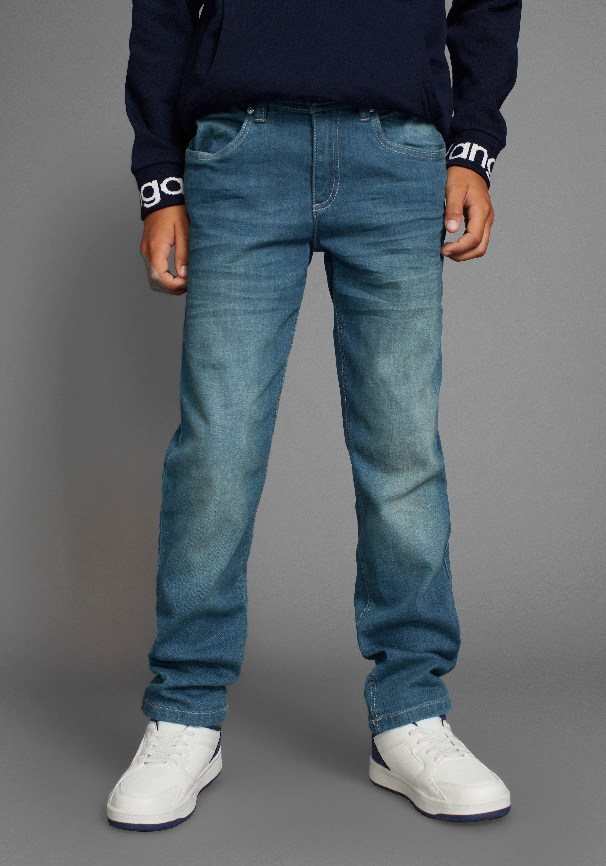 KangaROOS Stretch jeans , Regular fit, met rechte pijpen comfortabele pasvorm, rechte pasvorm, lage taille jongens jeans maat 140
