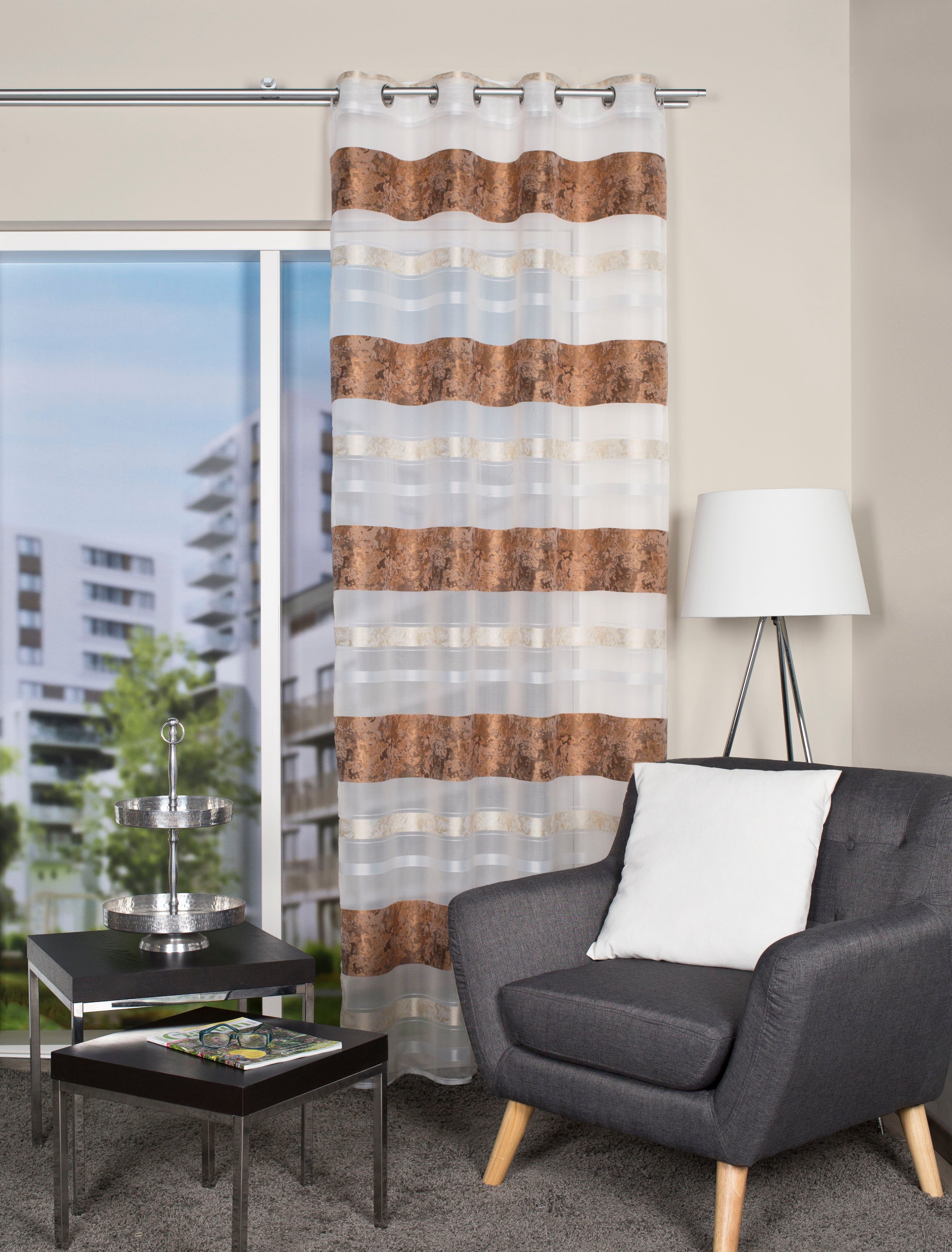 HOME WOHNIDEEN Gordijn Kiran HxB: 245x140, jacquardpatroon (1 stuk) kant & klaar gordijnen maat H/B: 245/140 cm bruin