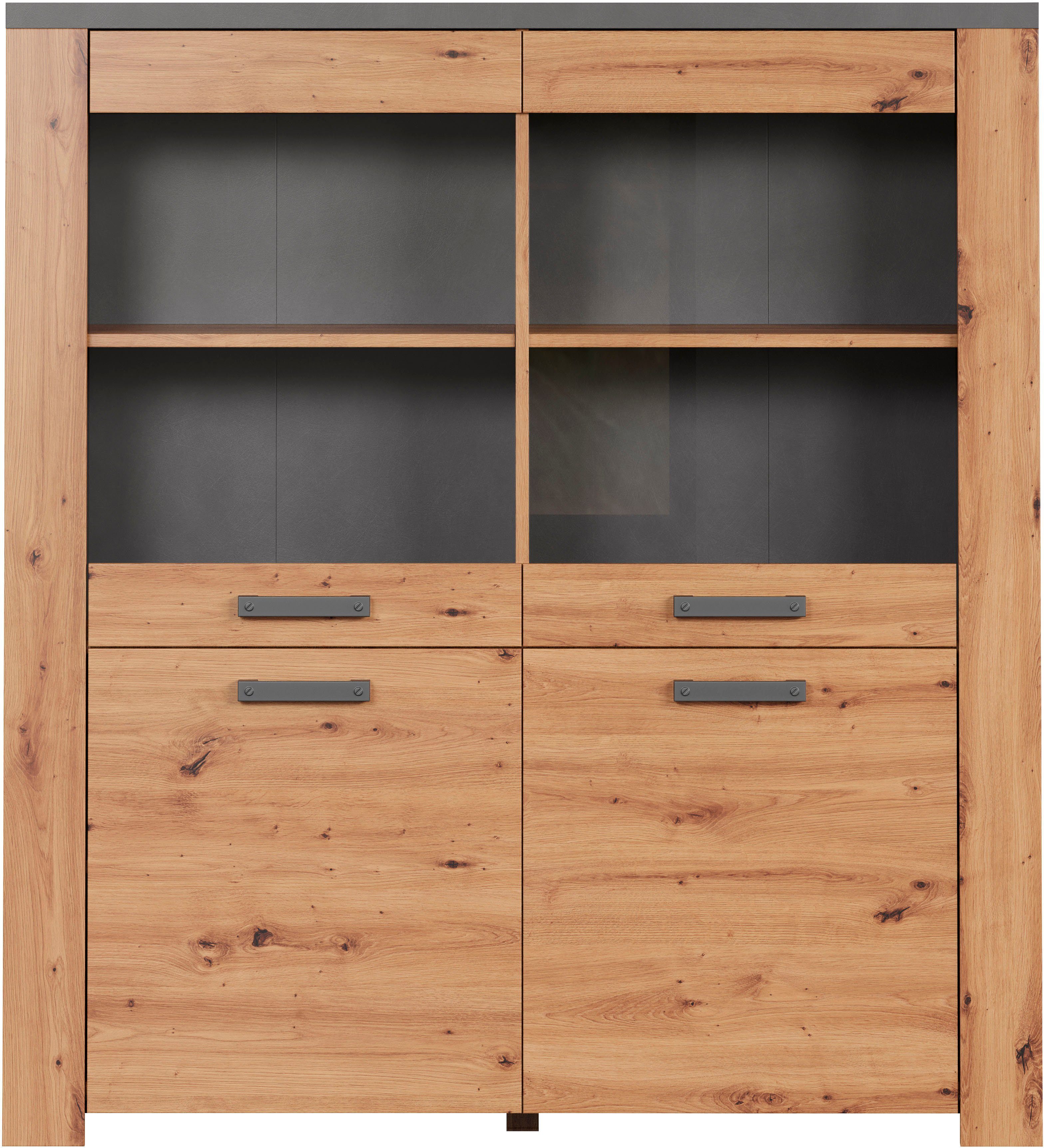 Home affaire Highboard Ambres Vitrine, echt houtlook, ca. Afmetingen BxH: 127x139 cm (1 stuk)