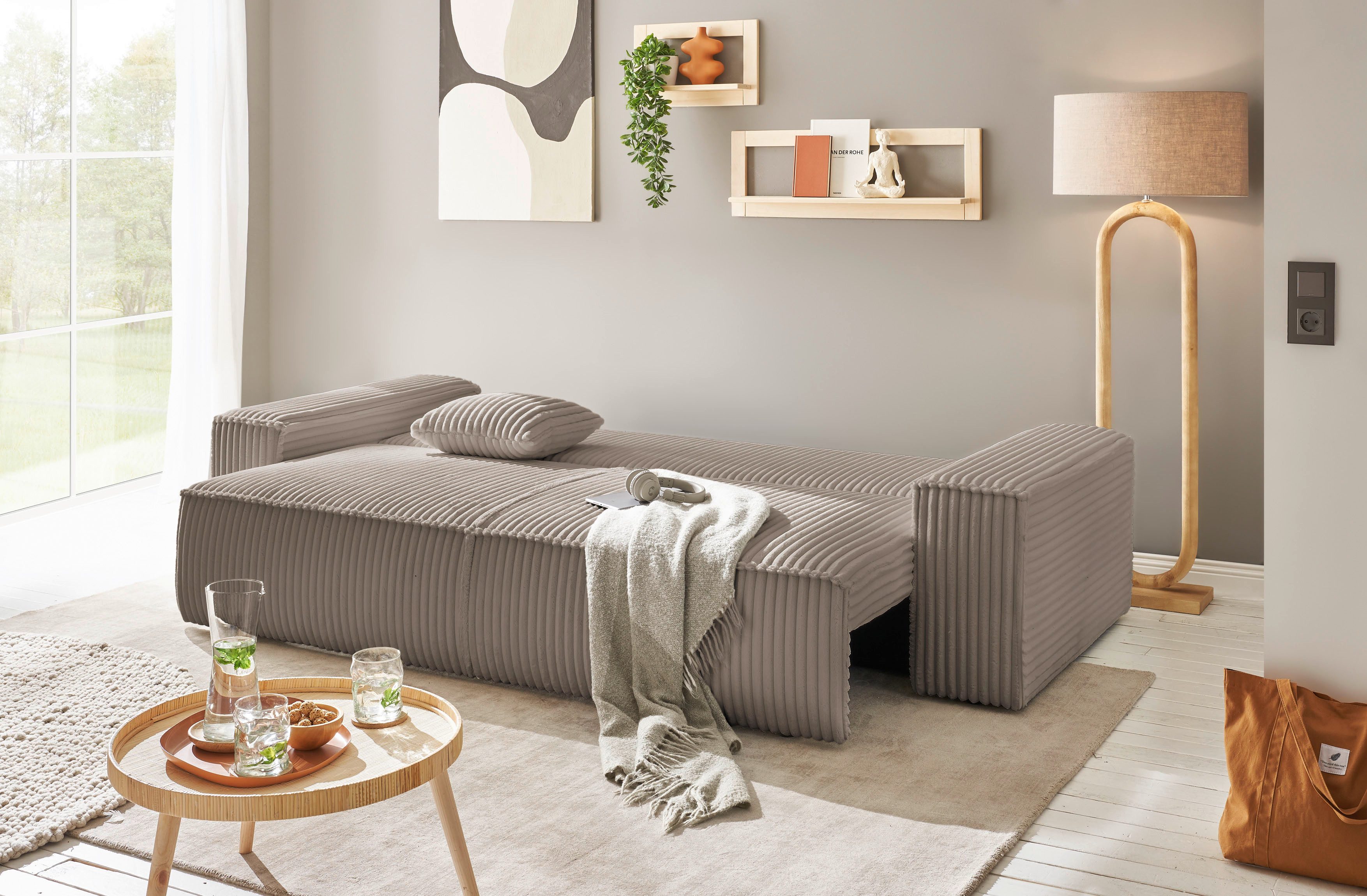 andas 3-zitsbank FINNLEY slaapbank 257 cm, slaapfunctie met bedlade (200/136cm)