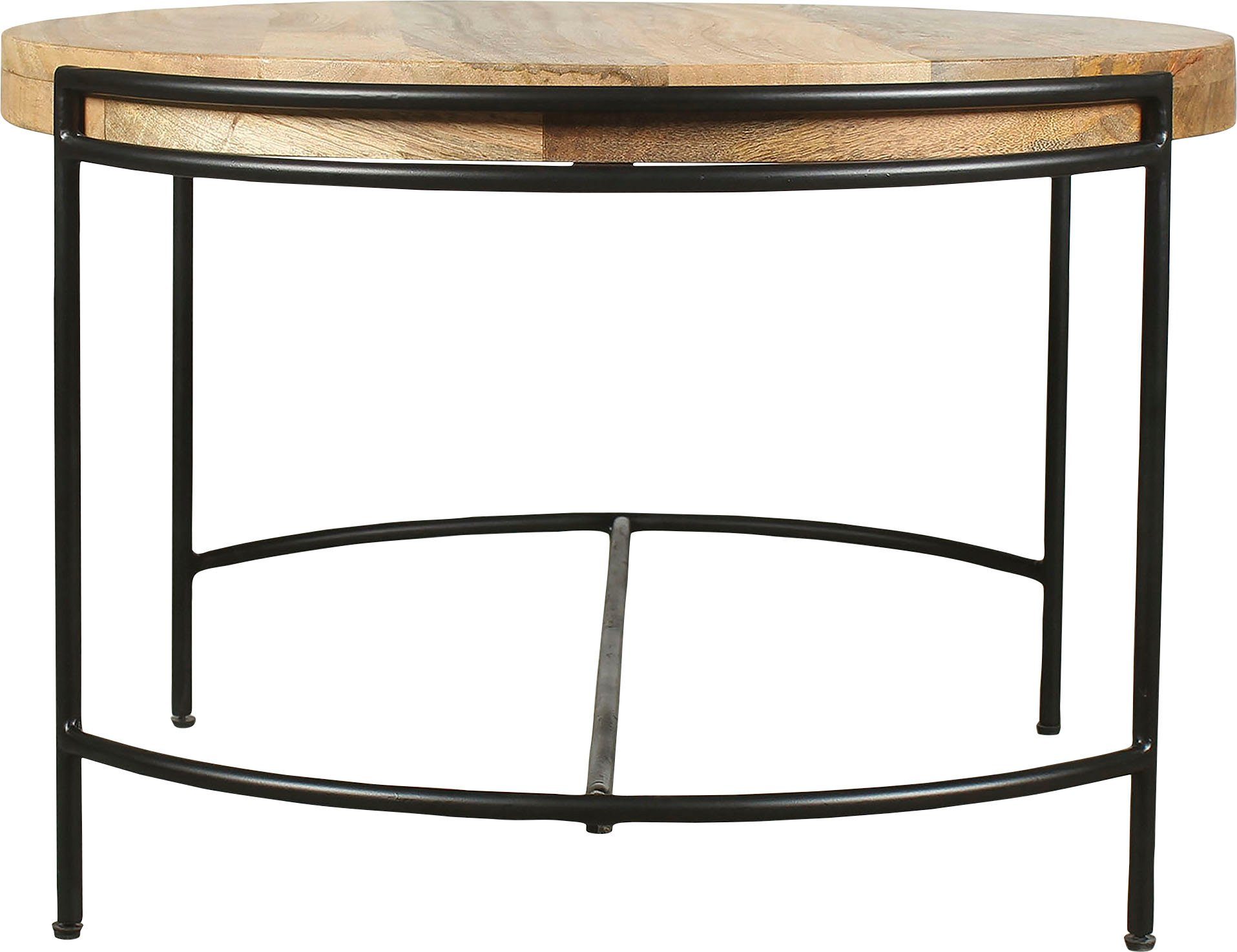 byLIVING Salontafel Hanna massief mango tafelblad 35 mm en zwarte metalen poten, rond 60 cm