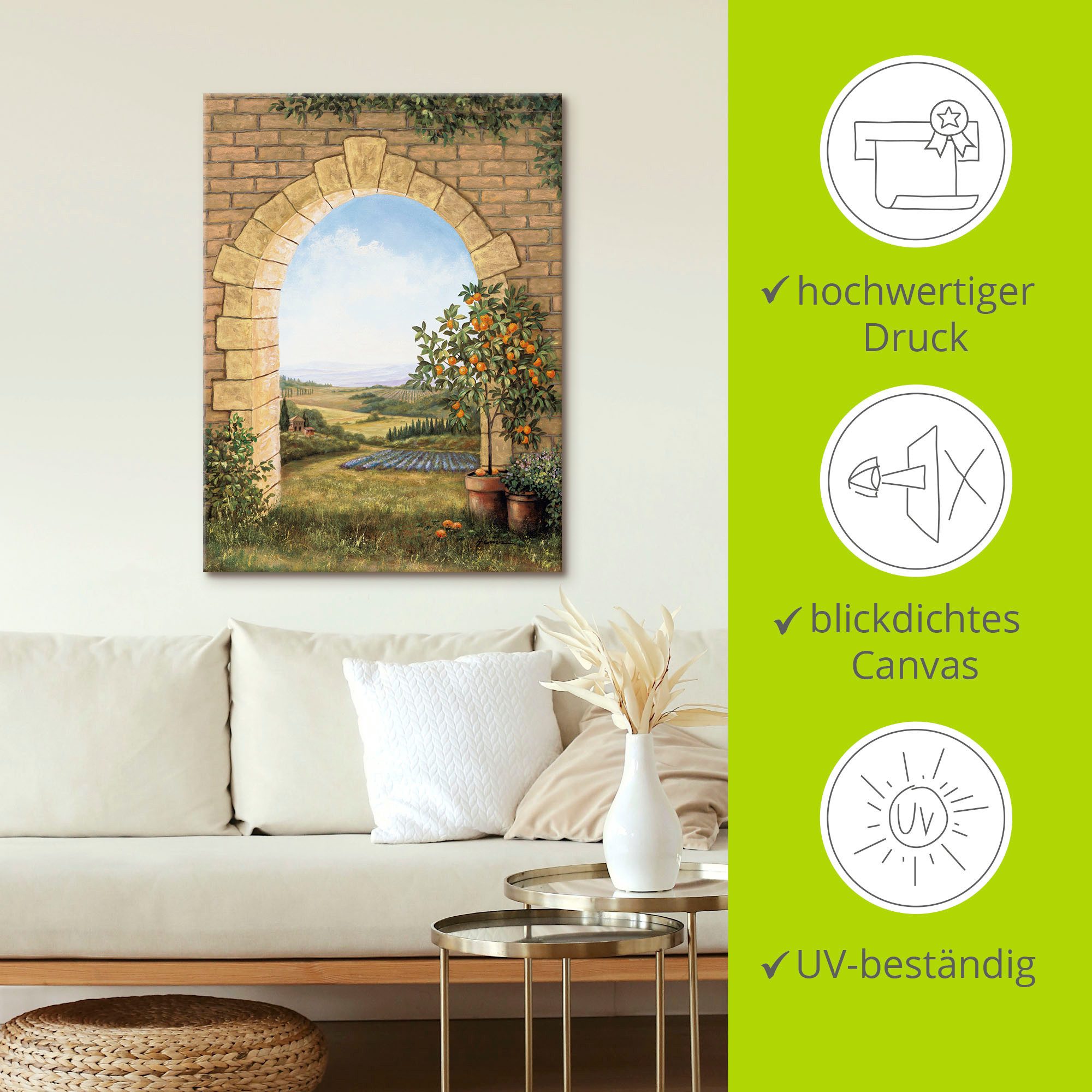 Artland Artprint Sinaasappelboompje voor de boog als artprint van aluminium, artprint voor buiten, artprint op linnen, poster, muursticker