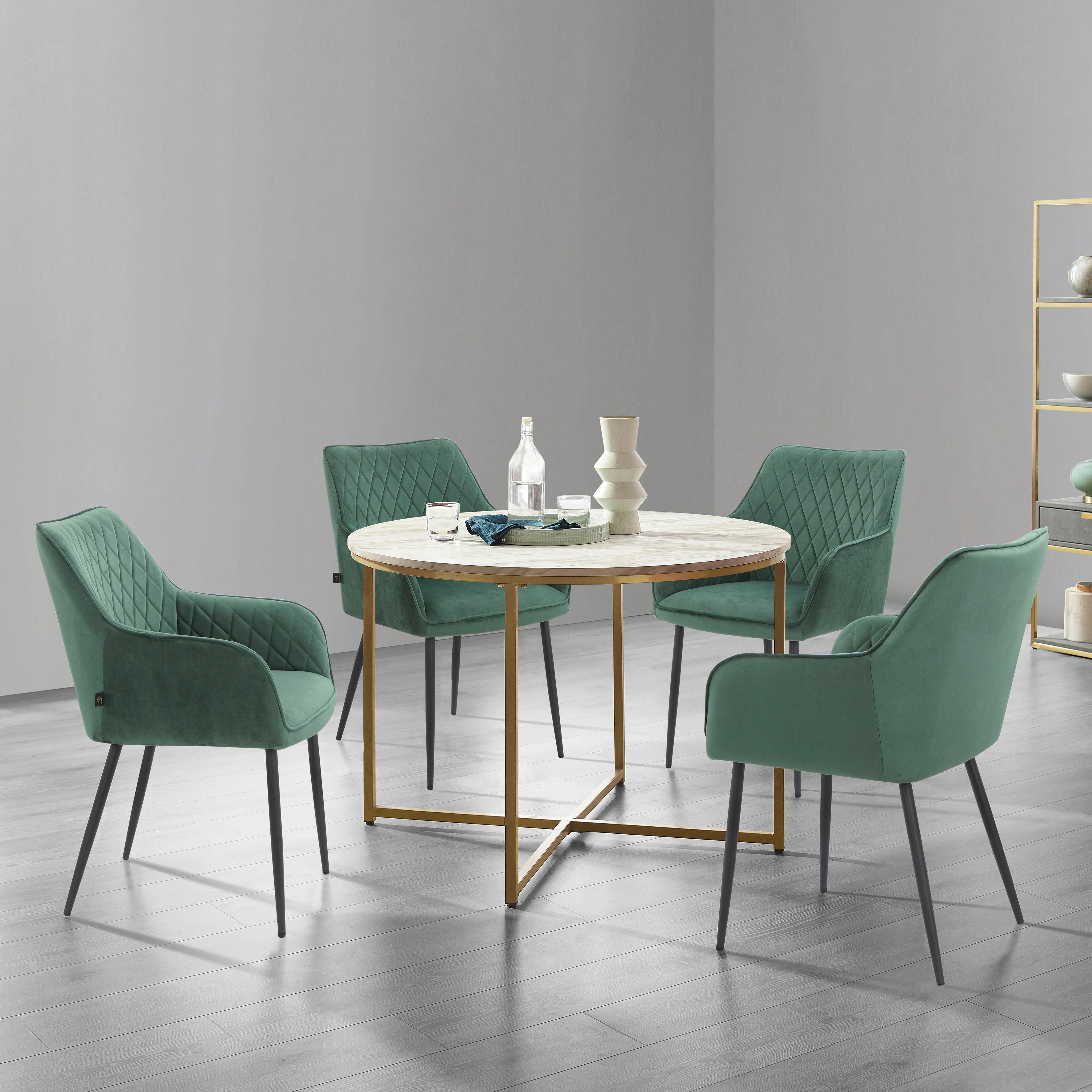 Leonique Eettafel Gondat met tafelblad in marmer-look, onderstel van metaal goudkleurig, hoogte 76 cm (1 stuk)