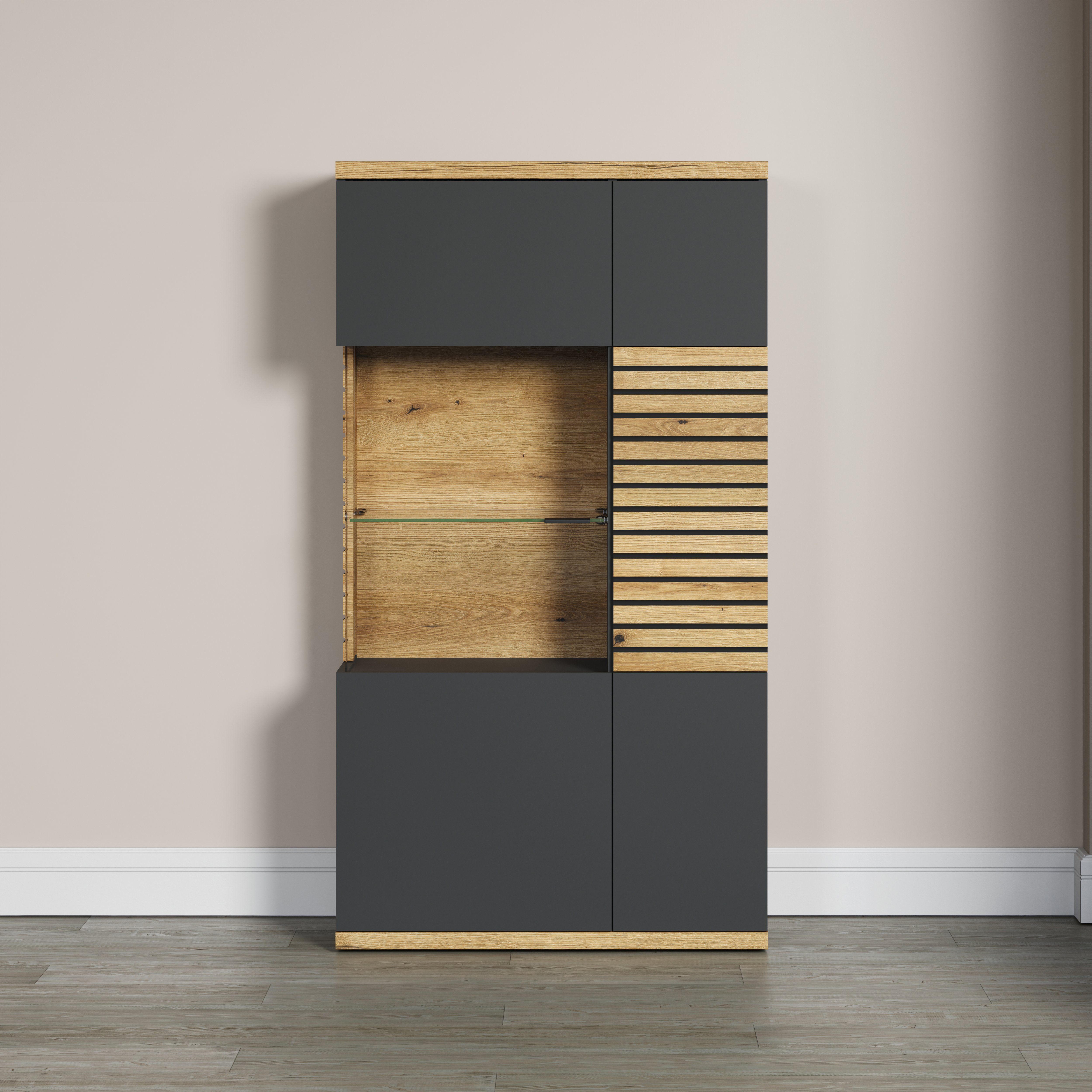 INOSIGN Highboard GALWAY Vitrine in trendy ribbellook met veel opbergruimte - Soft-Close highboards