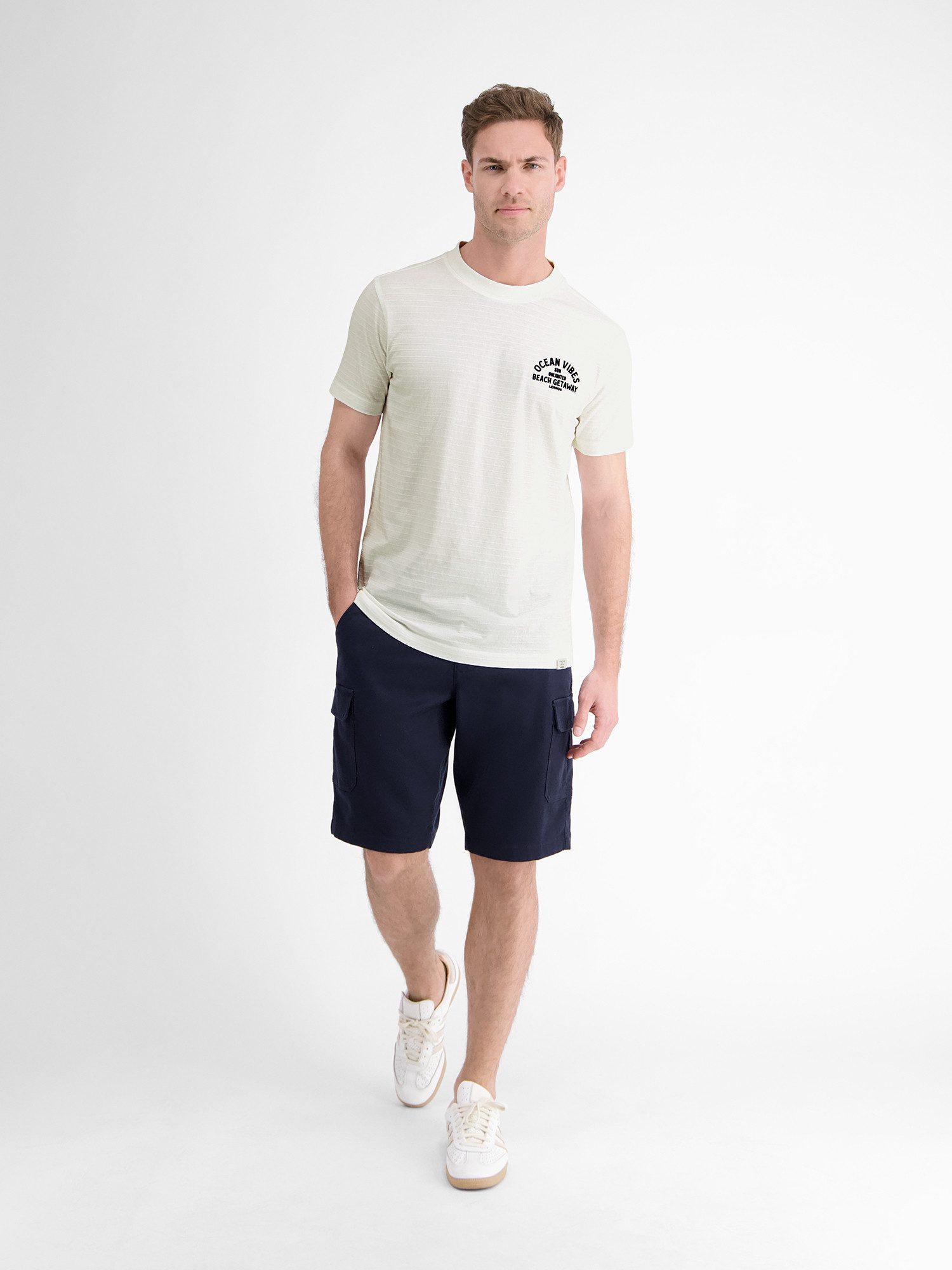 Lerros T-shirt LERROS gestreept T-shirt met voor- en achterkant print