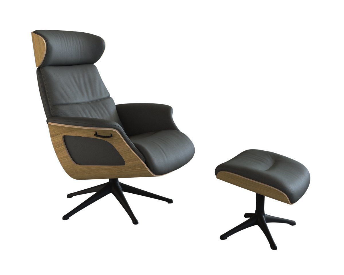 FLEXLUX Relaxfauteuil Rücken u. Kopfverstellung, ergonomisch, Airchannels, klasse Komfort Rug- & hoofdsteunverstelling, draaibaar, armleuning eik, zwart voet