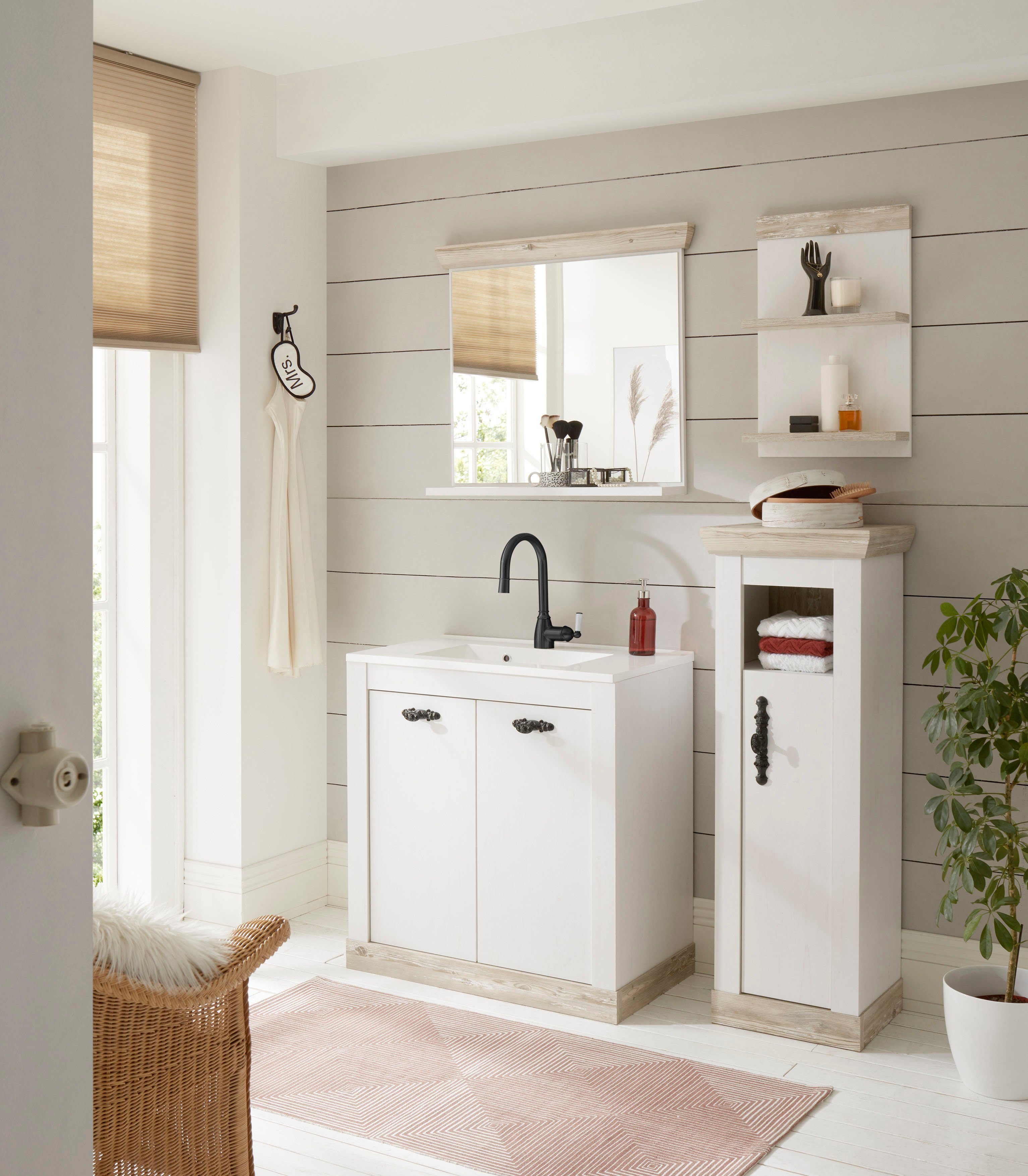 Home affaire Halfhoge kast Florenz, badkamerkast in landhuisstijl, kast met metalen handgrepen