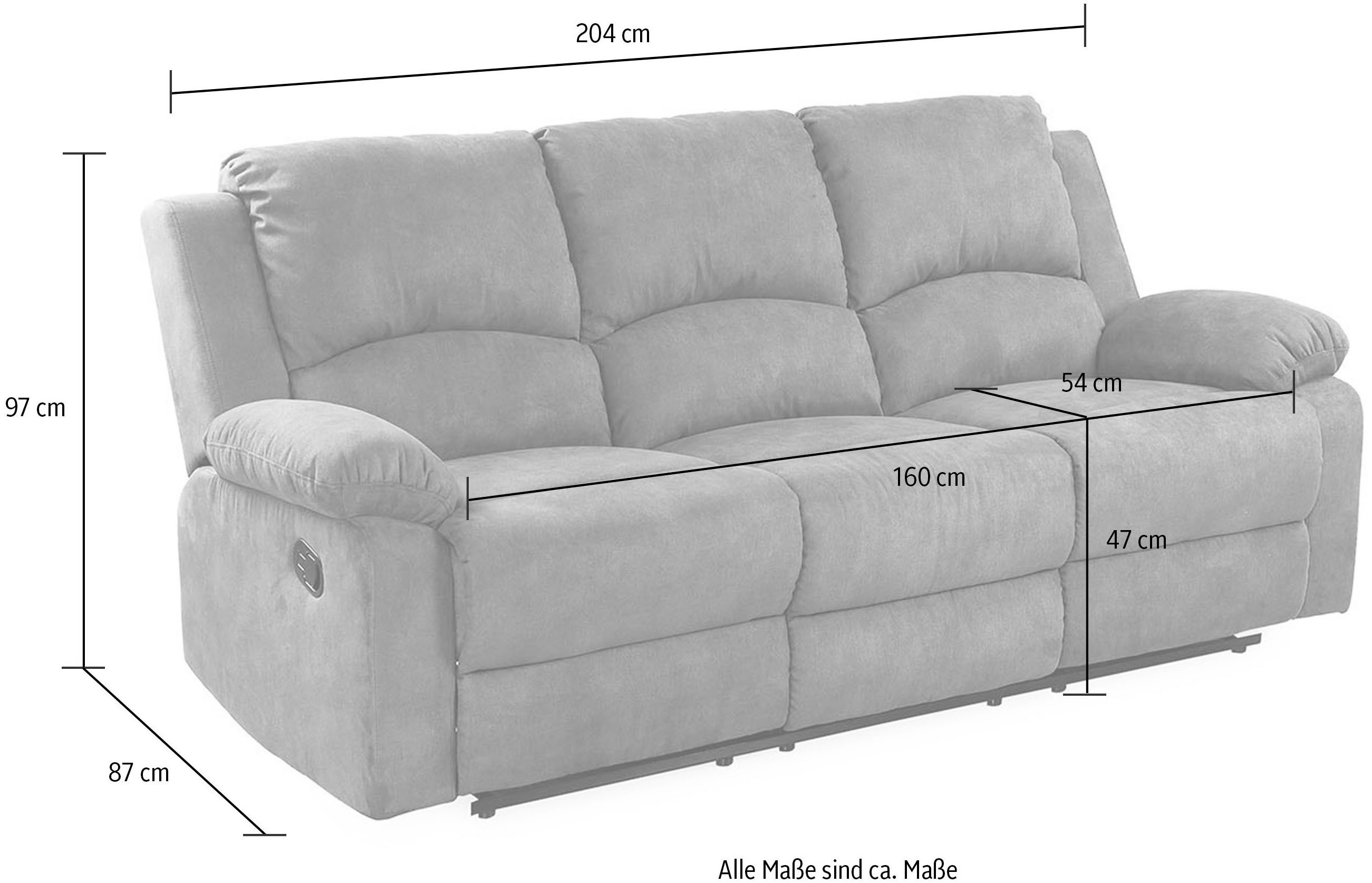 Jockenhöfer Gruppe 3-zitsbank Dakota Ligfunctie met halfautomatische relaxfunctie, TFK bekleding