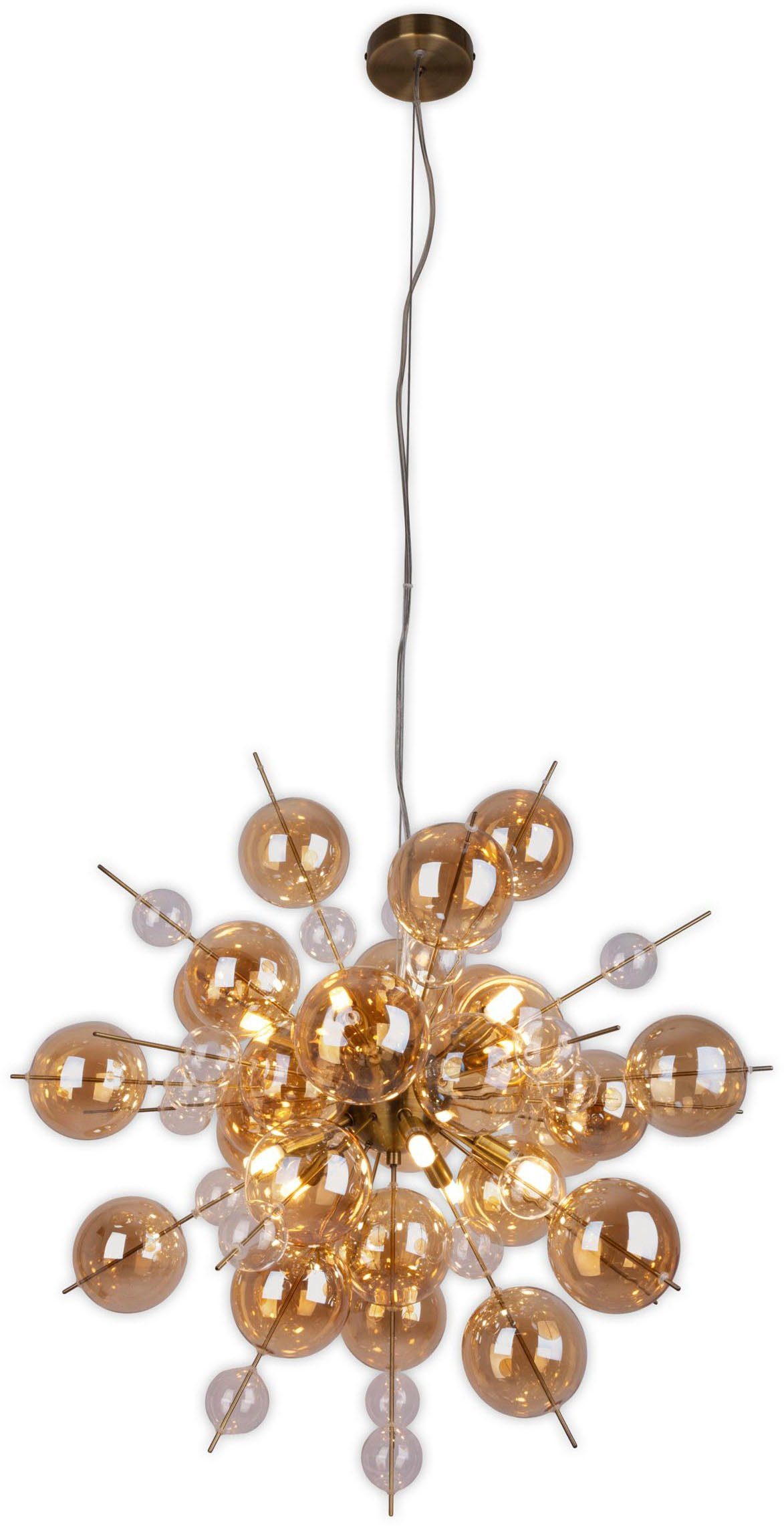 näve Hanglamp Explosie amberkleurige, transparante glazen bollen, voor 10 x g9 fitting, ø 65 cm (1 stuk)