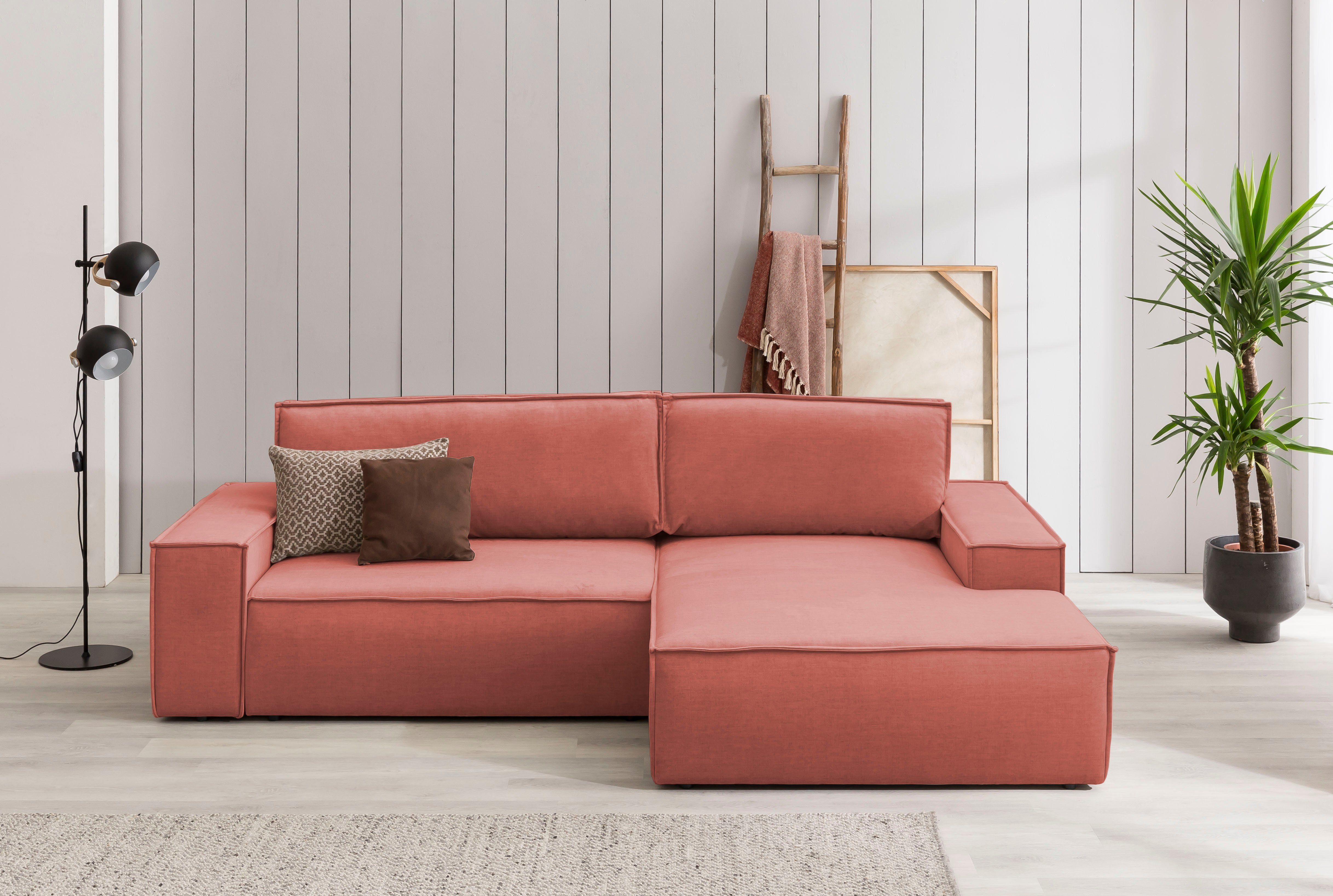 Home affaire Hoekbank SHERWOOD bedbank 267 cm, L-model, Slaapfunctie met bedlade (210x136 cm), cord, vintage, fluweel rood, hoekbanken, Recamiere