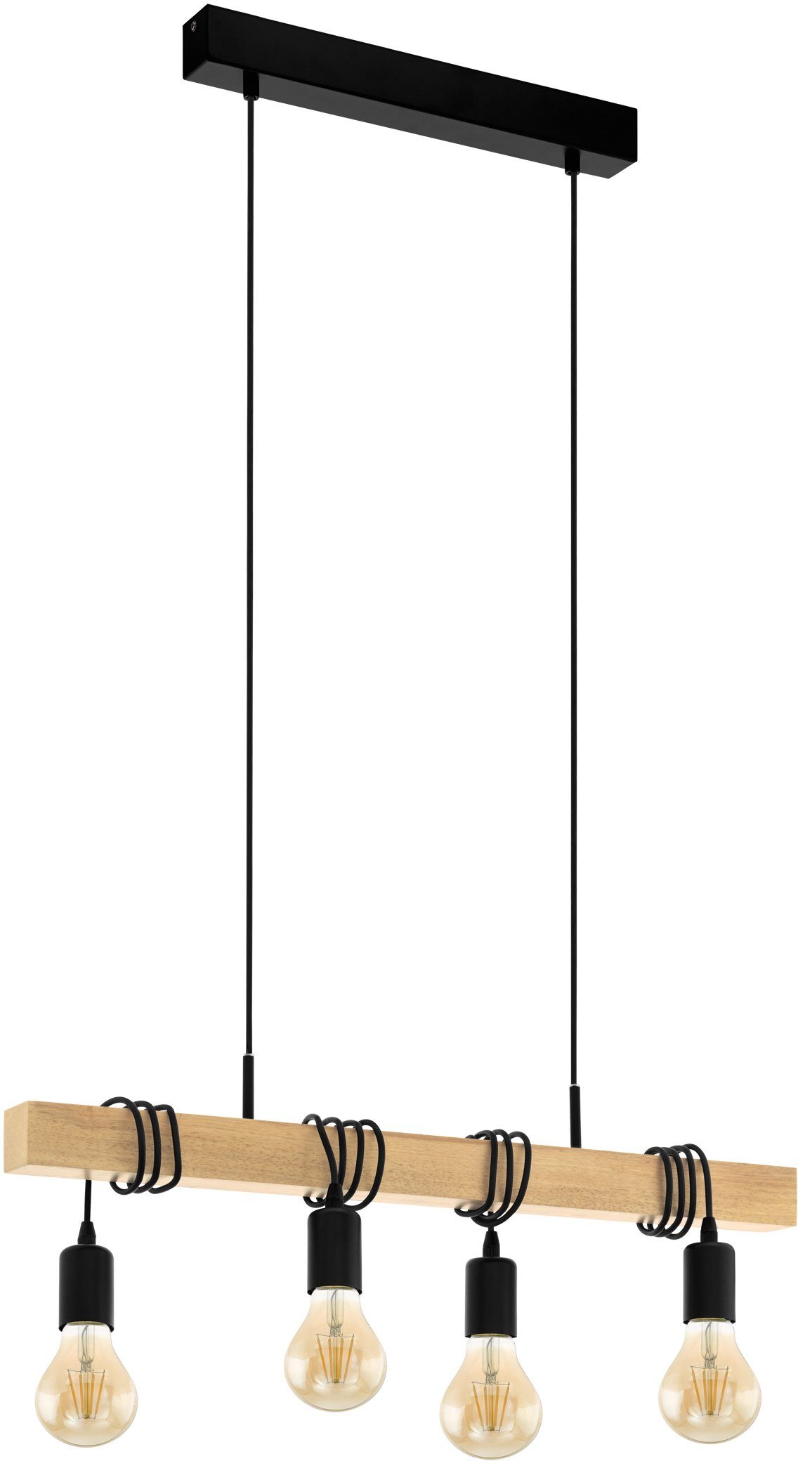 EGLO Hanglamp TOWNSHEND zwart, bruin / l70 x h110 x b10,5 cm / vintage / retro / eettafel